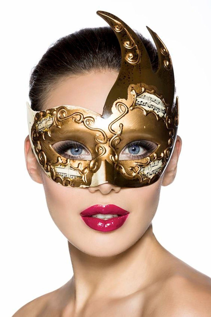Atixo Verkleidungsmaske Venezianische Asymmetrische Maske im Noten-Design Karneval, gold