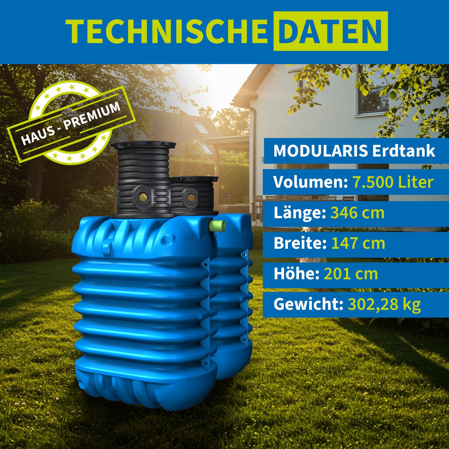 4rain Druckbehälter MODULARIS Erdtank-Paket 7500 Liter Haus-Premium