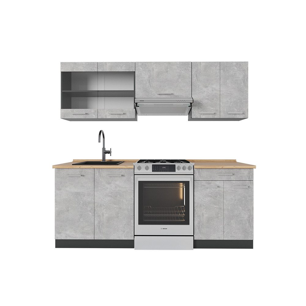 Vicco Küchenzeile R-Line, Beton/Anthrazit, 200 cm günstig online kaufen
