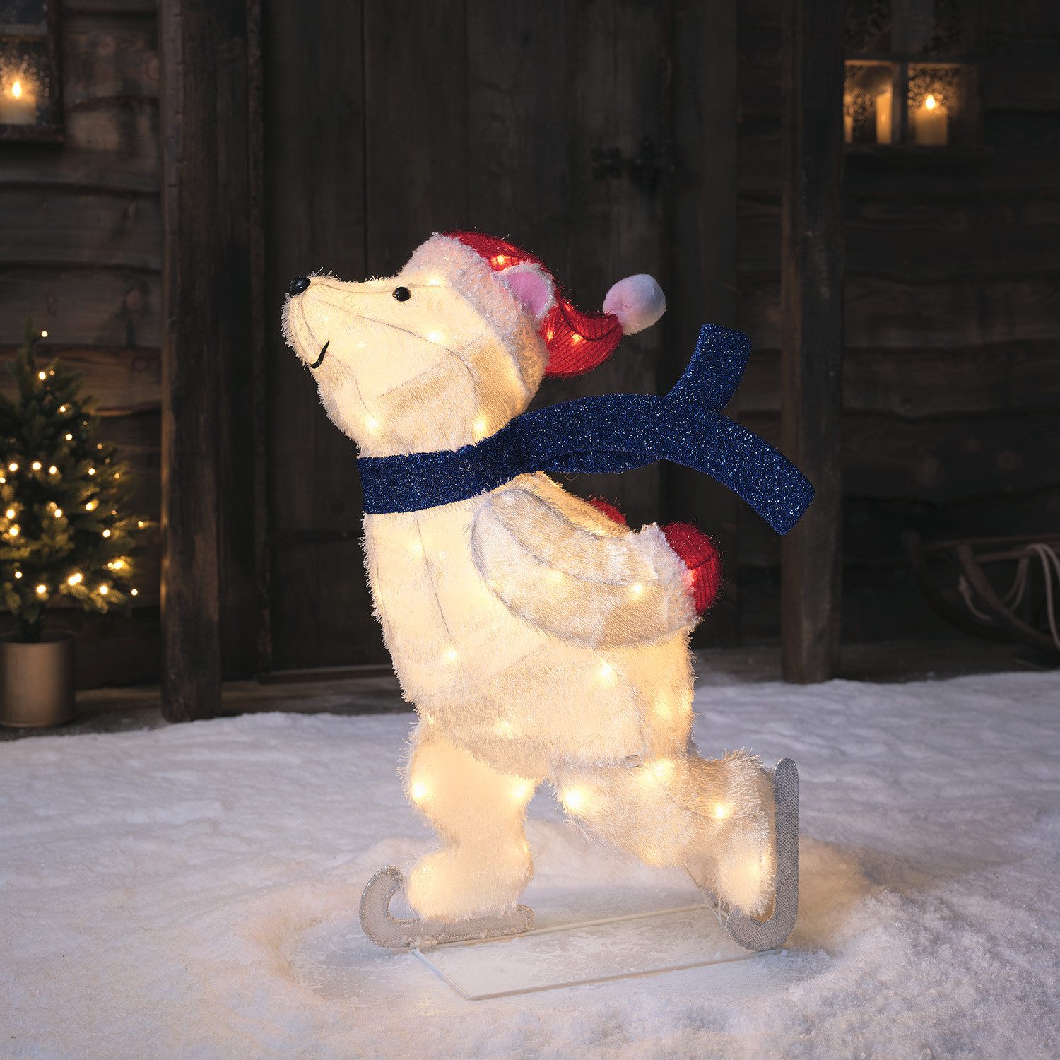 Lights4fun LED-Dekofigur 78cm LED Weihnachtsfigur außen Papa Eisbär, Weihnachtsbeleuchtung, (H) 78 x (B) 55 x (T) 29cm
