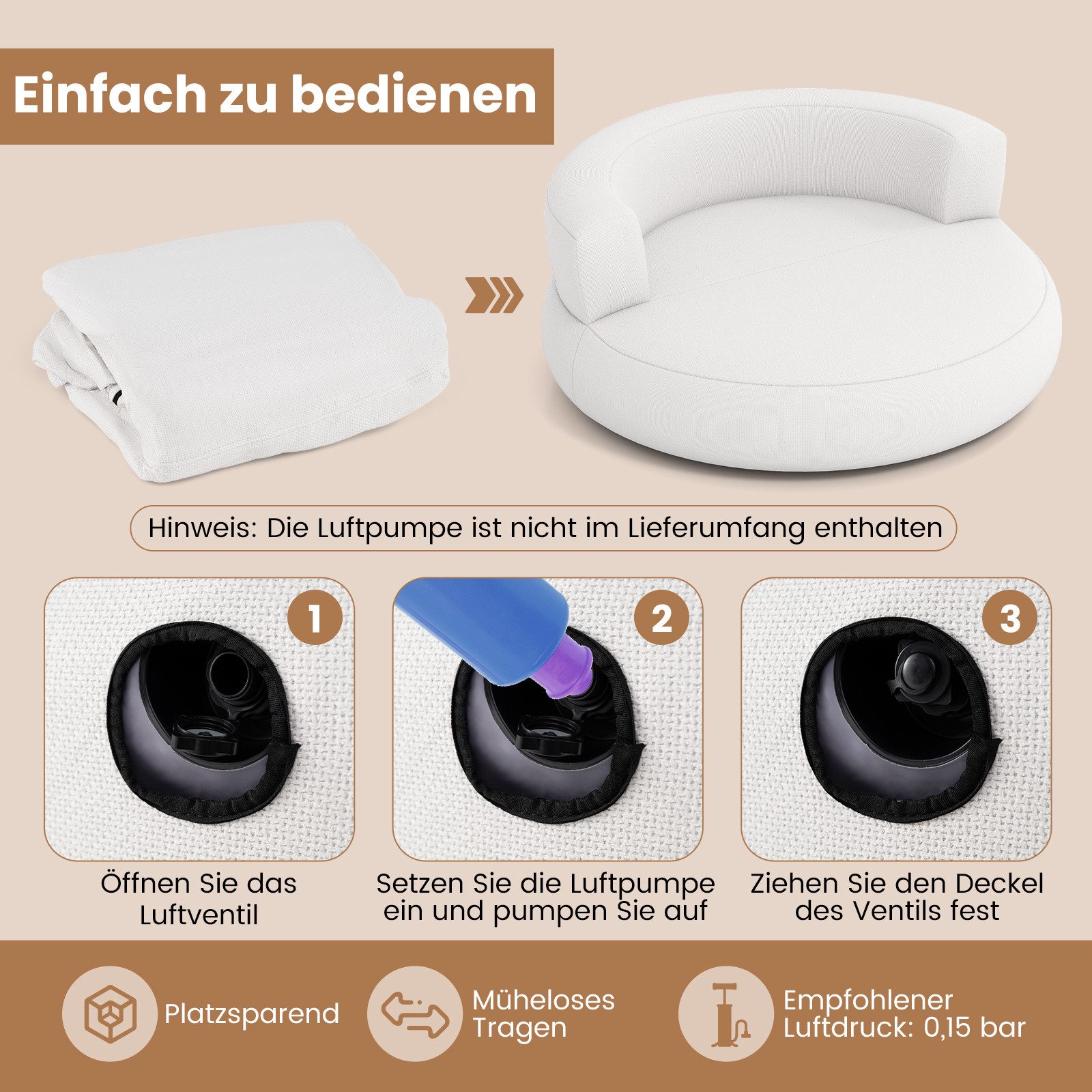 KOMFOTTEU Luftsofa, ergonomisches aufblasbarer Sessel mit abnehmbarem & waschbarem Bezug