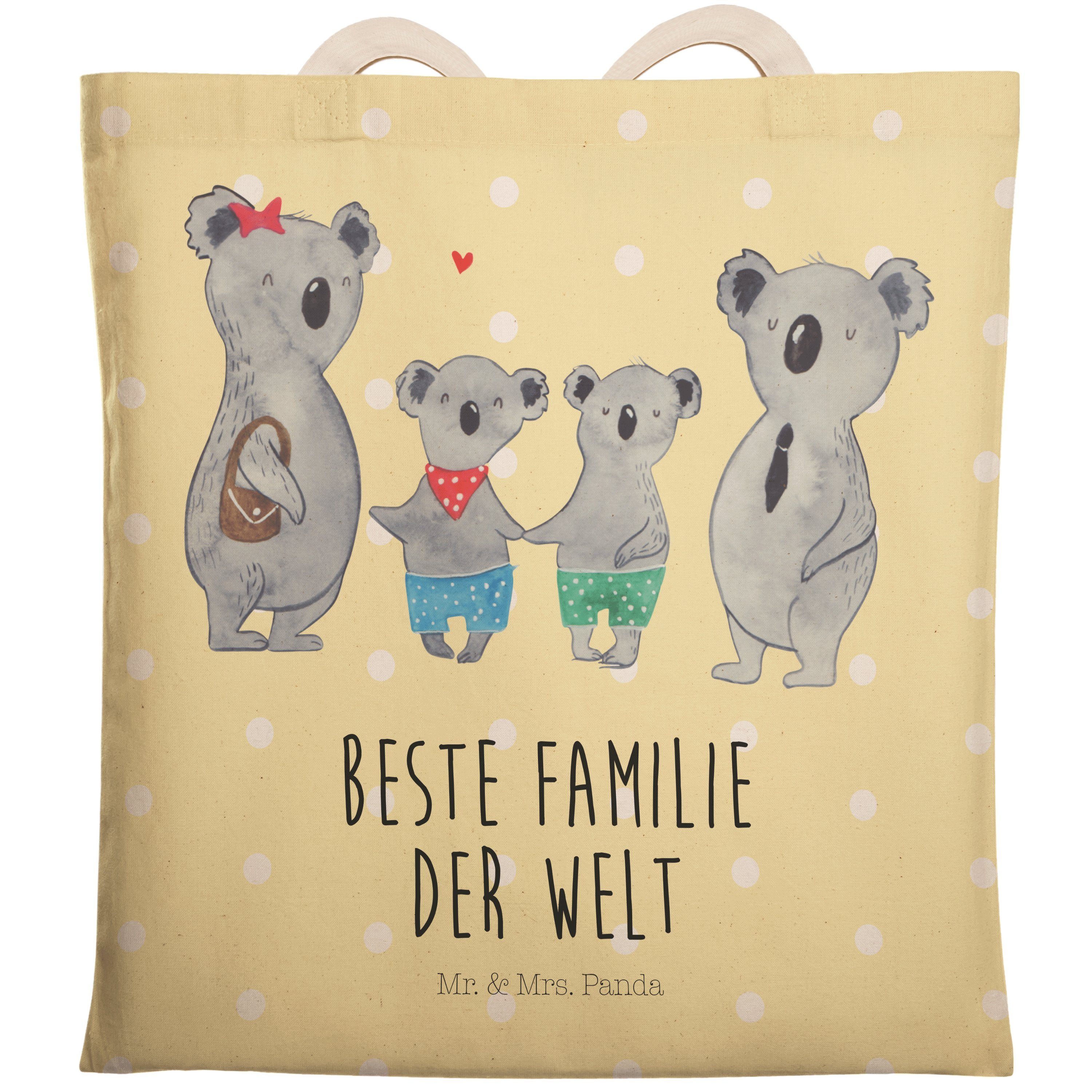 Mr. & Mrs. Panda Tragetasche Koala Familie zwei - Gelb Pastell - Geschenk, Stofftasche, Umhängetas (1-tlg)
