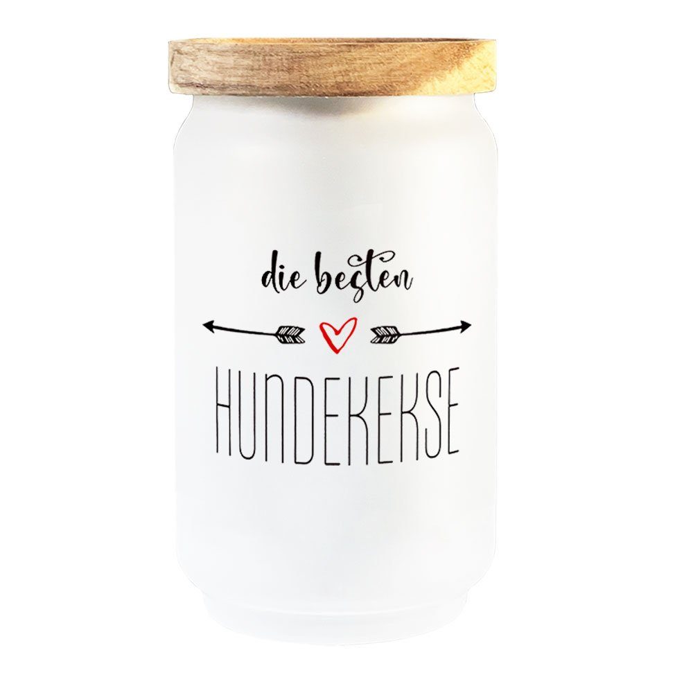 Cadouri Vorratsdose HUNDEKEKSE - Leckerlidose Hund - für Hundekekse, Borosilikatglas, (2-tlg., 1x Vorratsglas inklusive Deckel), Hundekeksdose, satiniert, handgefertigt in Deutschland, 700 ml