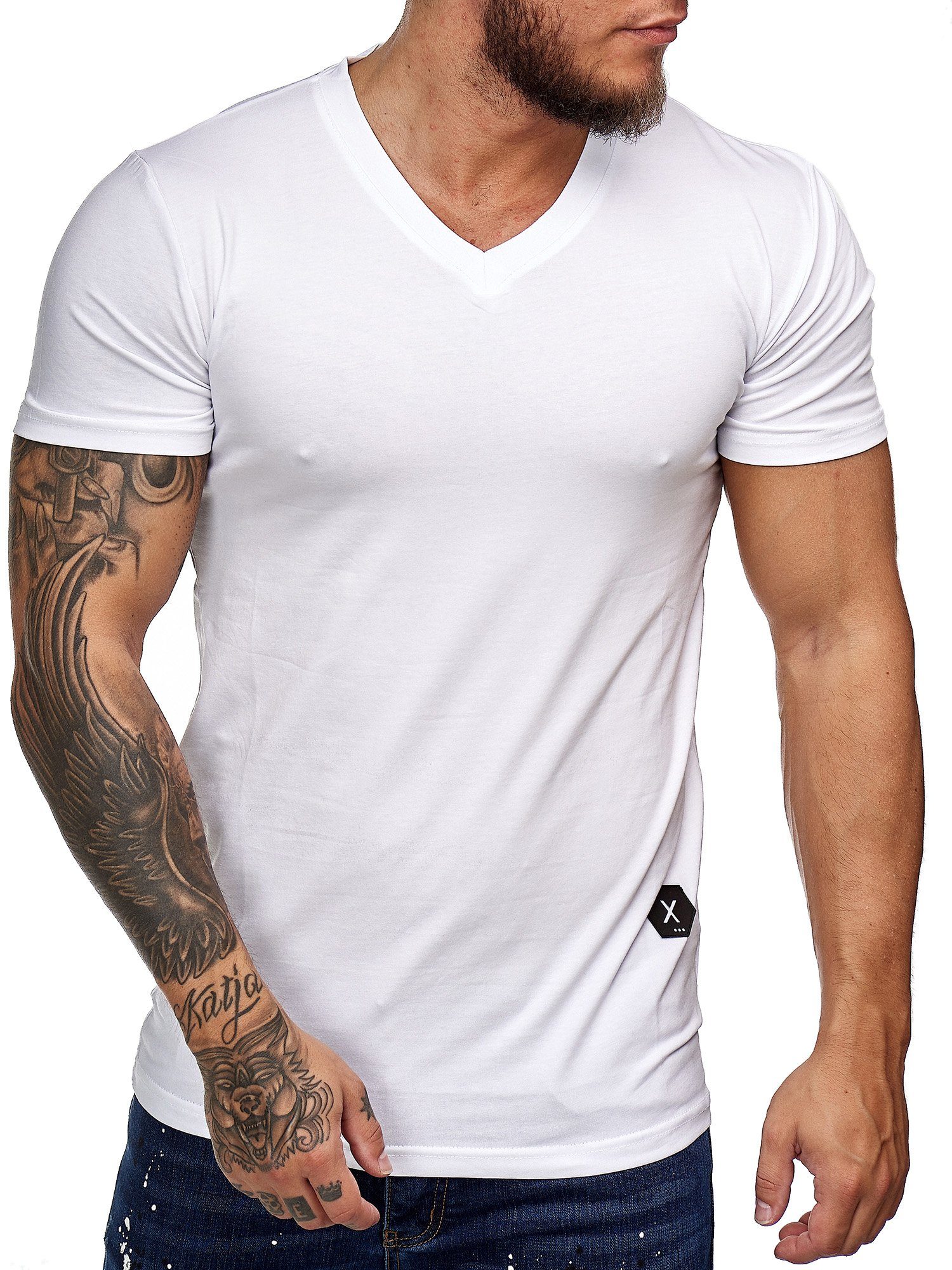 Casual Freizeit OneRedox 9031ST Kurzarmshirt (Shirt Tee, Weiss Fitness Polo 1-tlg) T-Shirt