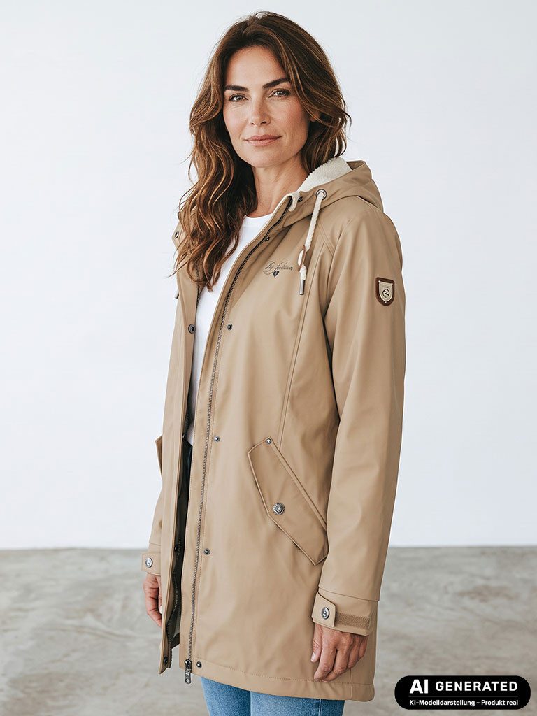 Dry Fashion Regenmantel Malmö Damen Regenjacke Teddy-Fleece-Futter - Outdoor-Jacke Wasserdicht Winddicht, Verschweißte Nähte, 2-Wege-Reißverschluss abgedeckt, Kapuze