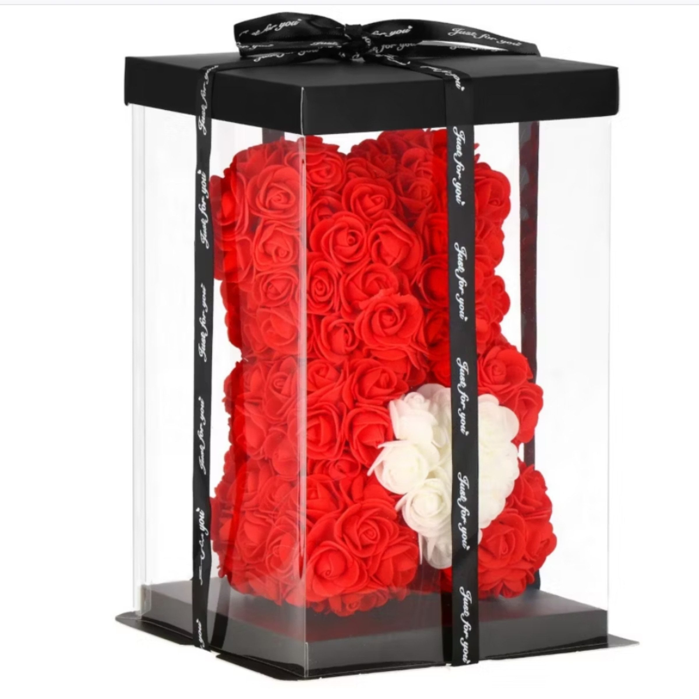 AMORE MIO LED Dekoobjekt Rosenbär mit Herz 25 cm Geschenkbox Valentinstag Teddy LED, LED fest integriert, Herzmotiv LED Rosenoptik dekorativ Geschenkfertig Teddy Figur