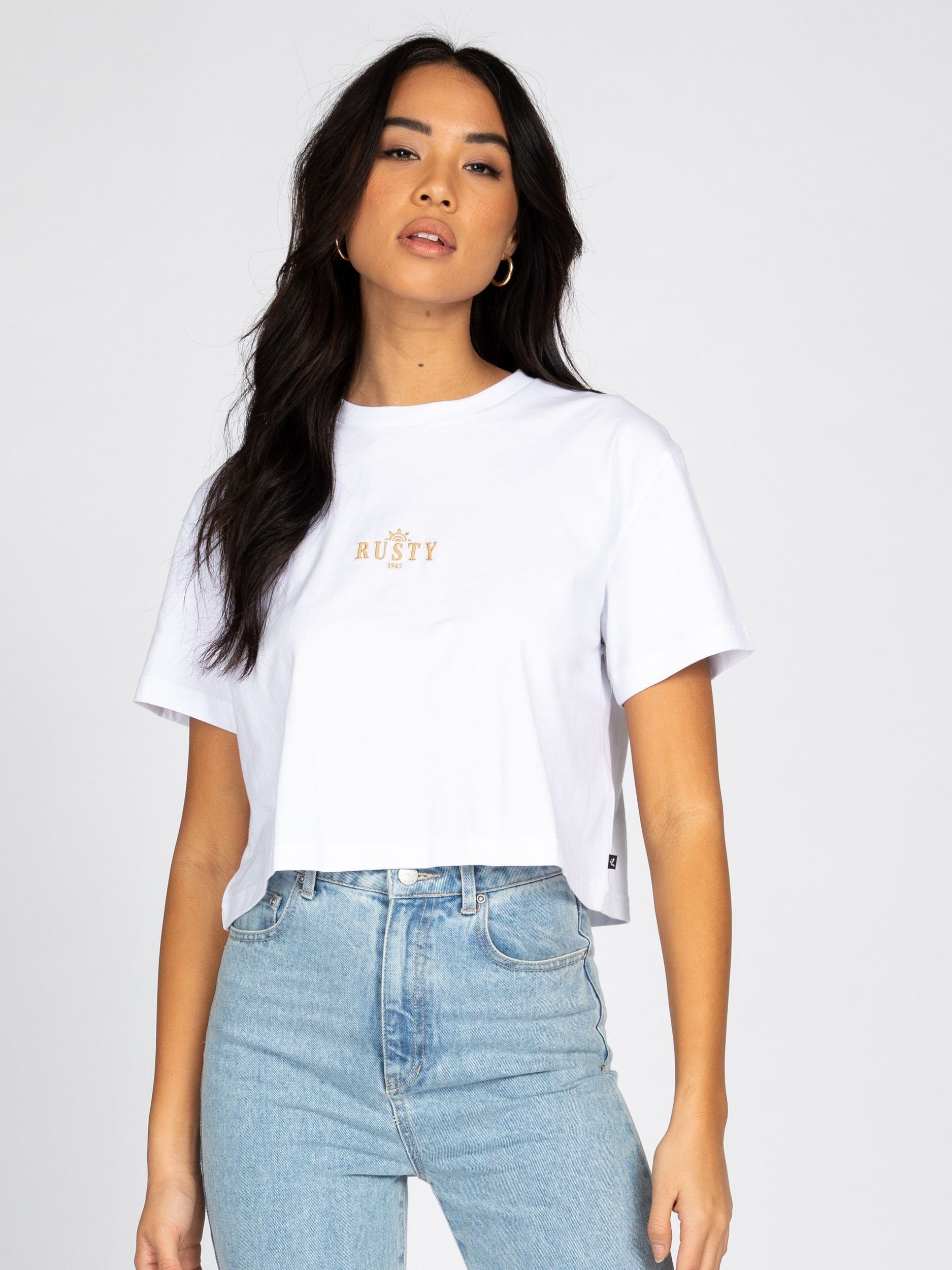 Rusty T-Shirt RUSTY FIT CROP White SUNRISE RELAXED TEE