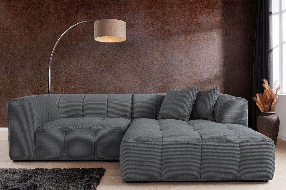 riess-ambiente Ecksofa ZERO GRAVITY 240cm dunkelgrau · 3-Sitzer Couch in L-Form mit Cordbezug, Einzelartikel 1 Teile, inkl. Kissen · Nosagfederung · Rundum Bezug · Ottomane rechts · Modern