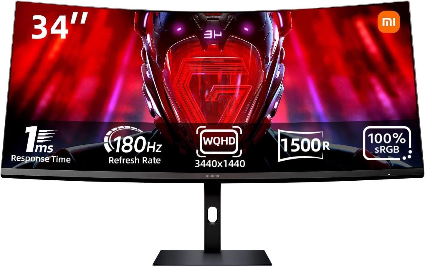 Xiaomi G34WQi Curved-Gaming-Monitor (86,4 cm/34 ", 3440x1440 px, UWQHD, 1 ms Reaktionszeit, 180 Hz, LED, 21:9 Curved‑Monitor mit extra viel Platz für Gaming & Arbeit)