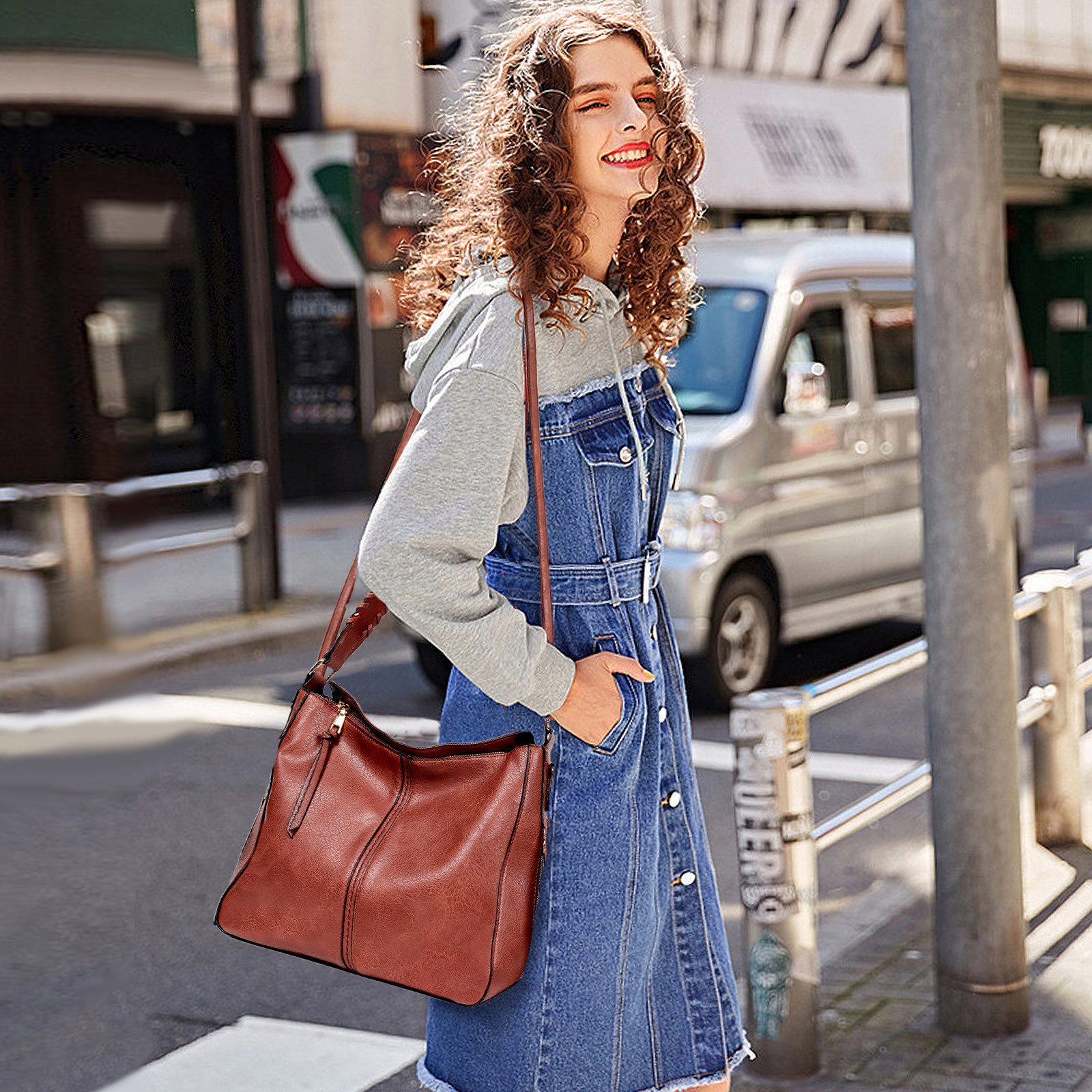 TAN.TOMI Schultertasche Handtasche Damen Shopper Lederimitat Umhängetasche Groß Schultertasche, Vintage Weiches Umhängetasche Hobo Taschen Schultertasche für Frauen