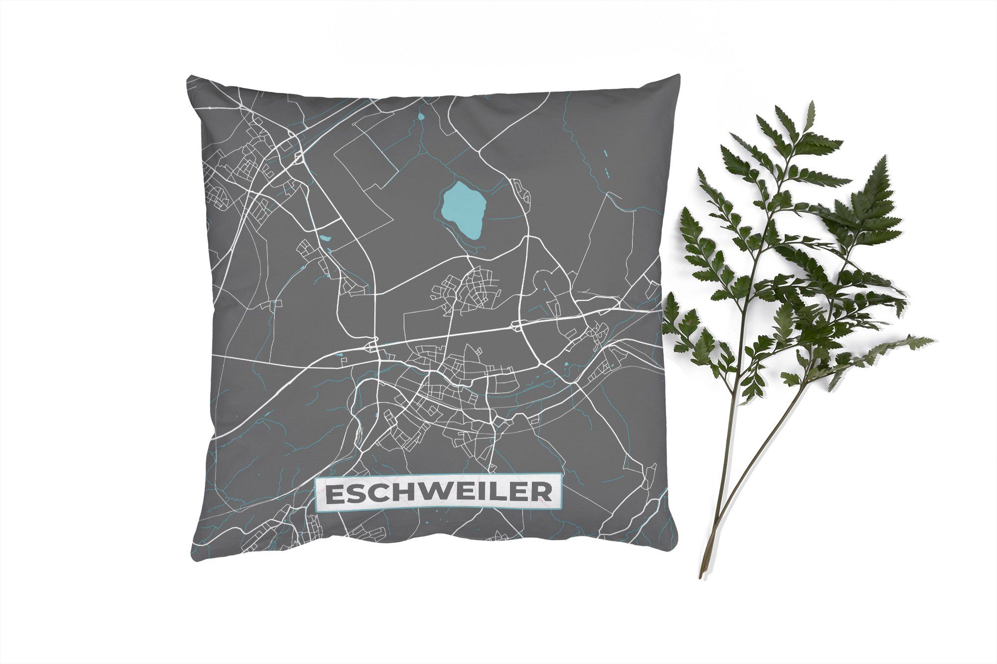 Karte, mit MuchoWow Zierkissen - Eschweiler Füllung Stadtplan Schlafzimmer, - Dekokissen Sofakissen Deko, Wohzimmer, Deutschland für -