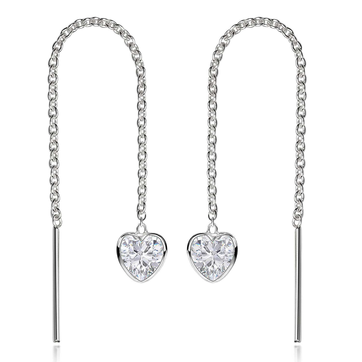 Materia Paar Ohrhänger Silber Durchzieher Herz Zirkonia weiß filigran SO-48 günstig online kaufen