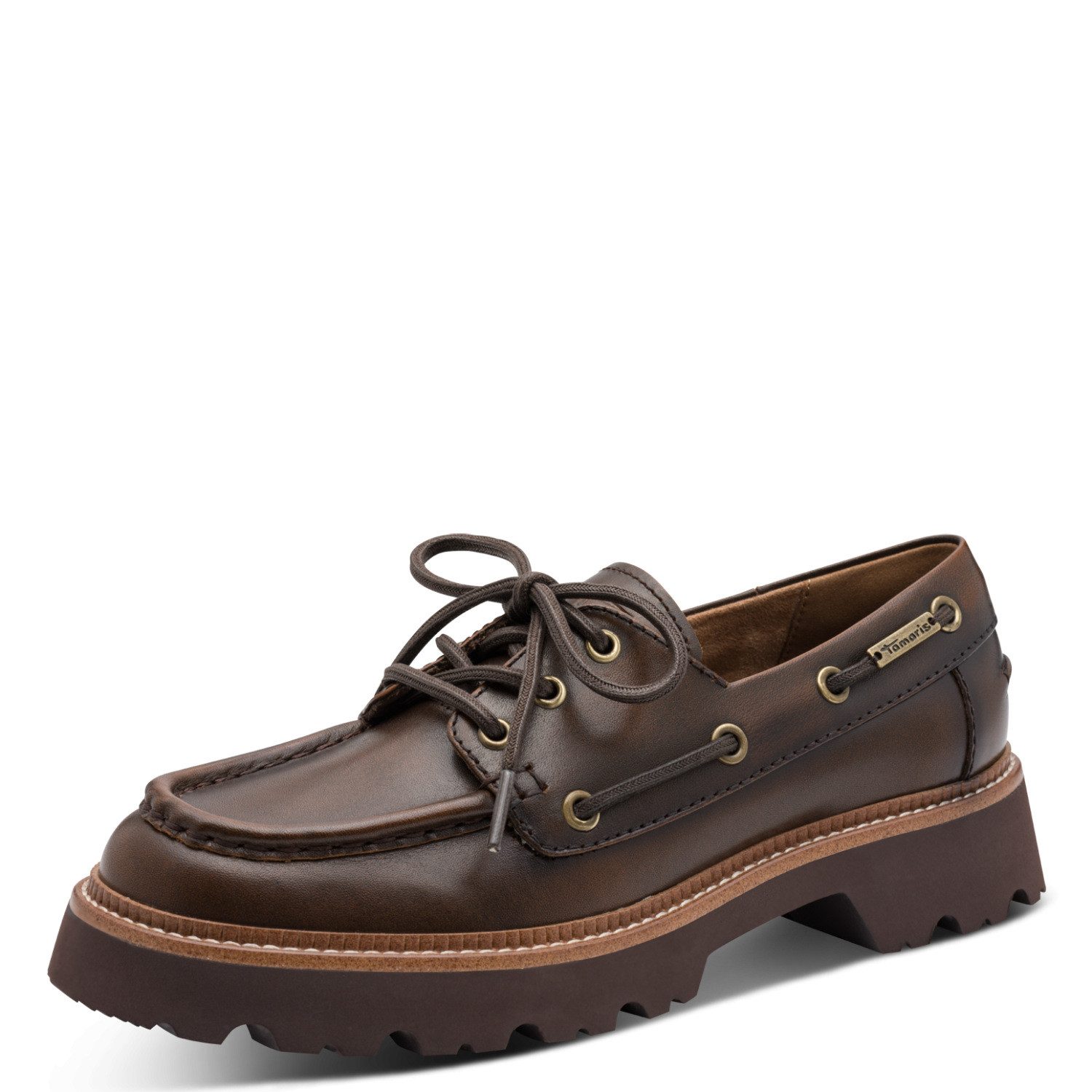 Tamaris Schnürschuh Halbschuh, Bootsschuh mit modischen Durchzügen
