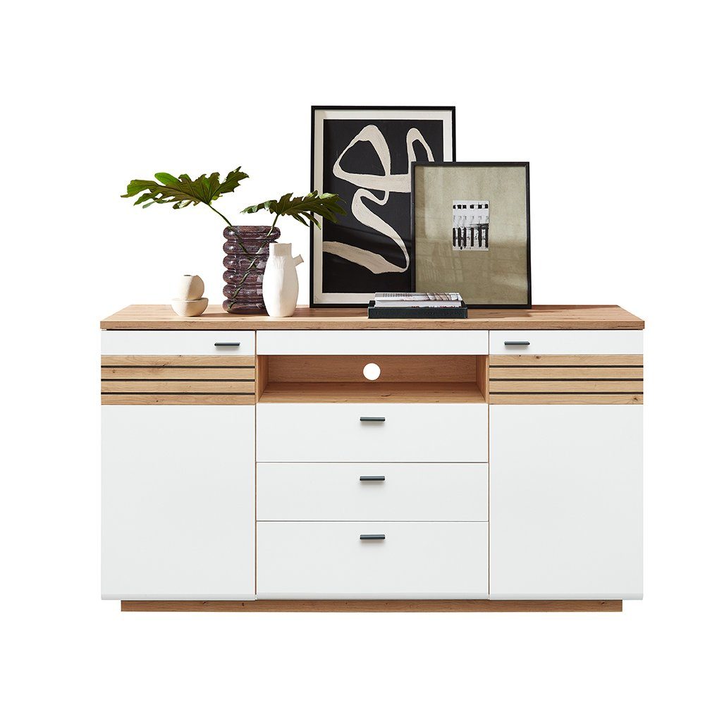 Lomadox Sideboard FALLON-55, Kommode, weiß mit Eiche, 175cm breit
