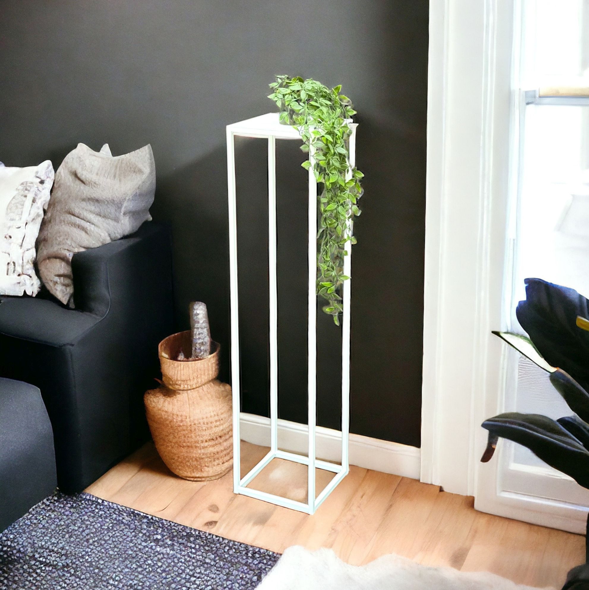 DanDiBo Blumenhocker Metall Weiß Eckig 100 cm Blumenhocker Beistelltisch – Bild 5 von 5