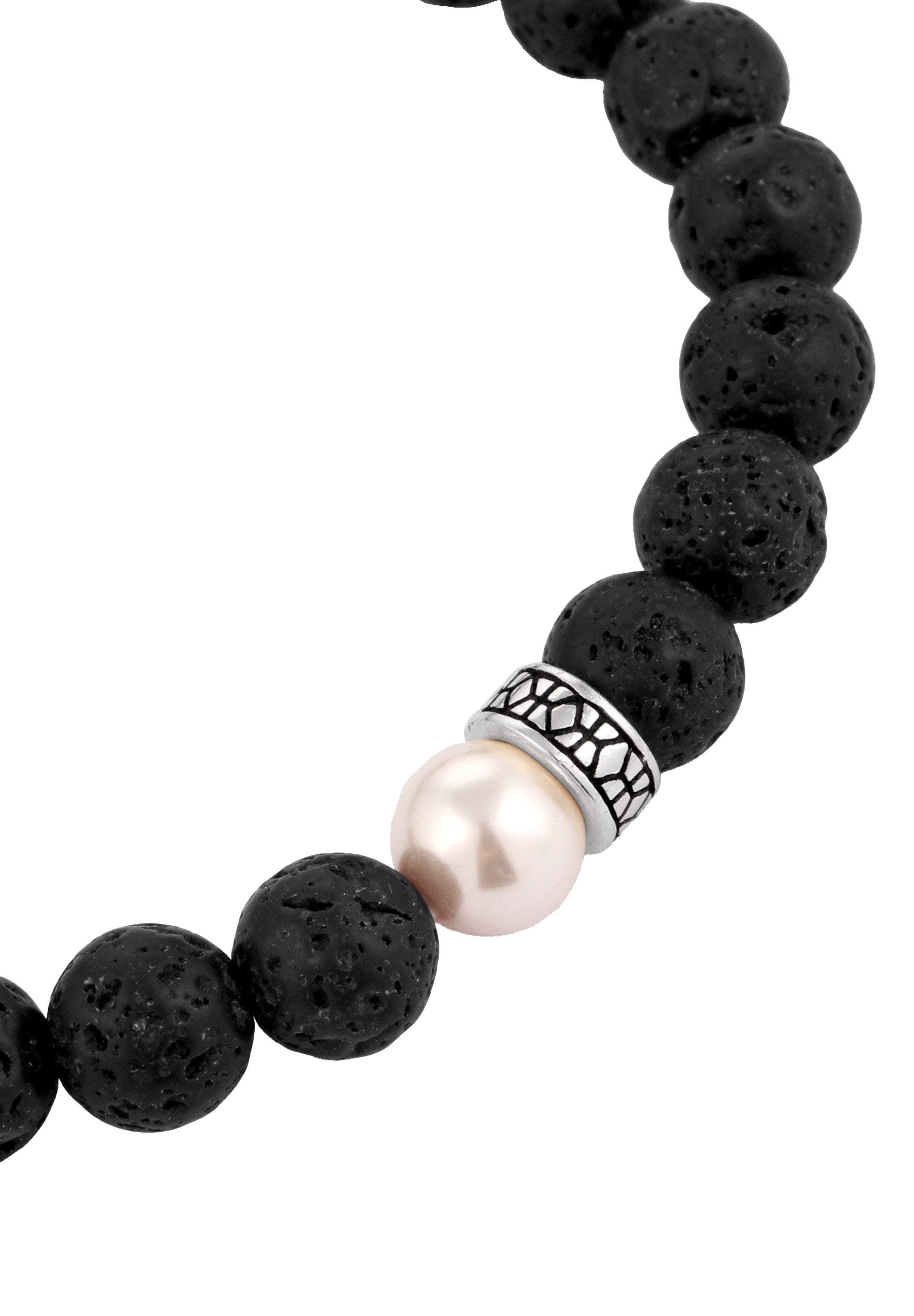 Kuzzoi Bead-Armband-Set Lava Synthetische Perle Schwarz 925 Sterling Silber