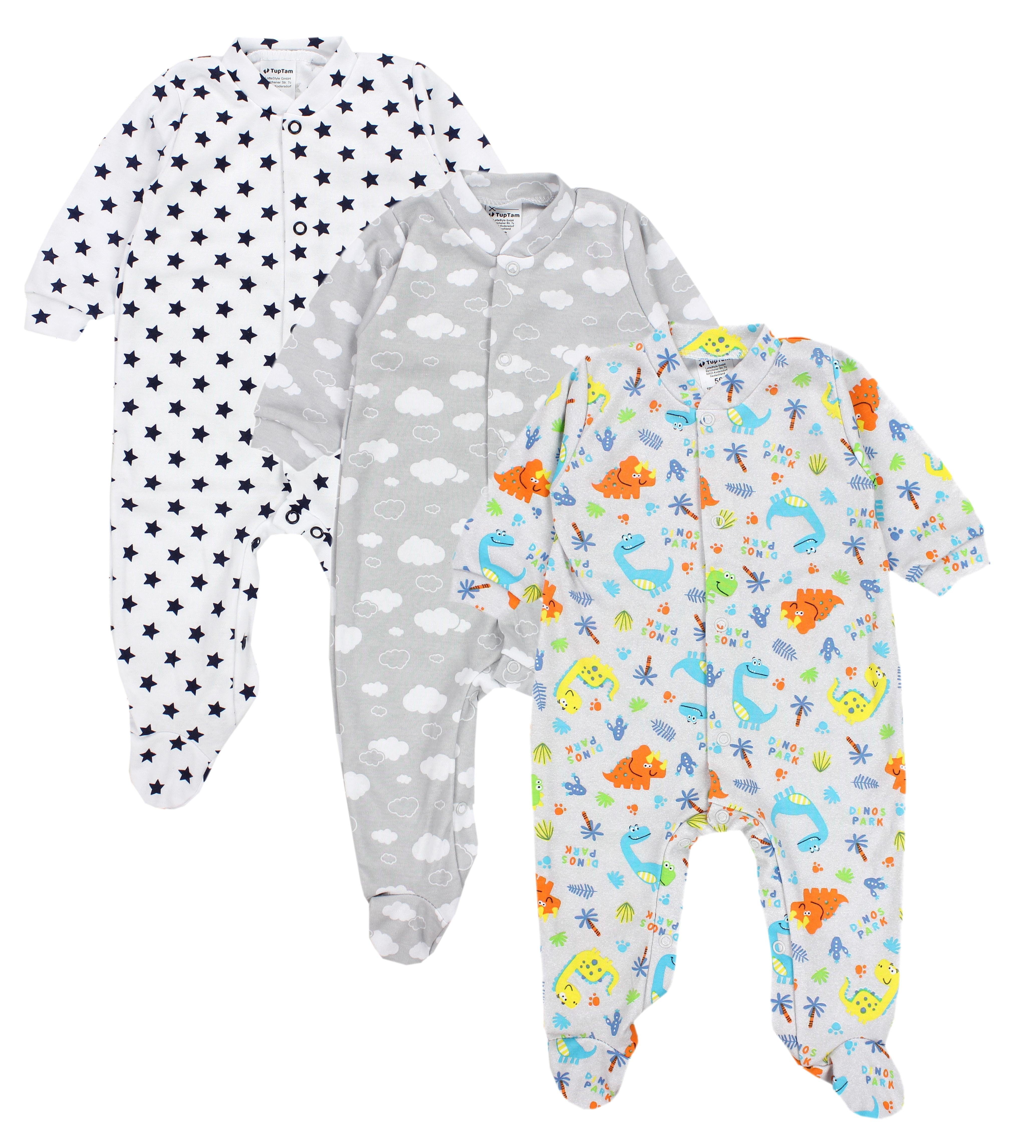 TupTam Schlafoverall Baby Jungen Schlafstrampler 1 Schlafanzug mit Farbenmix Langarm 3er Pack Fuß