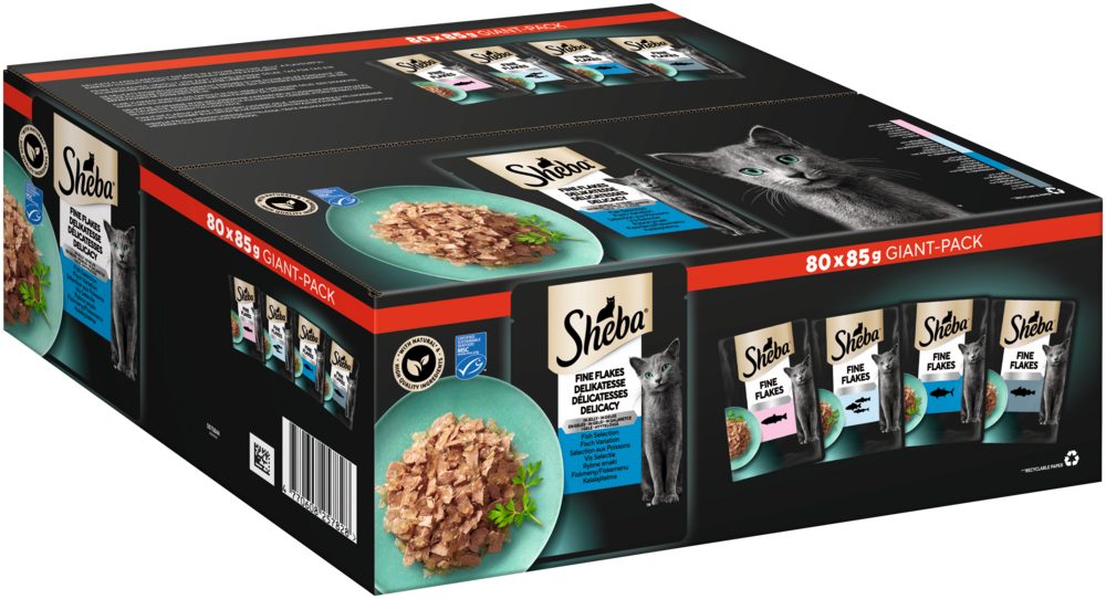 Sheba SHEBA® Portionsbeutel Delikatesse in Gelee Fisch Variation 80 x 85g, Nassfutter für: Katze