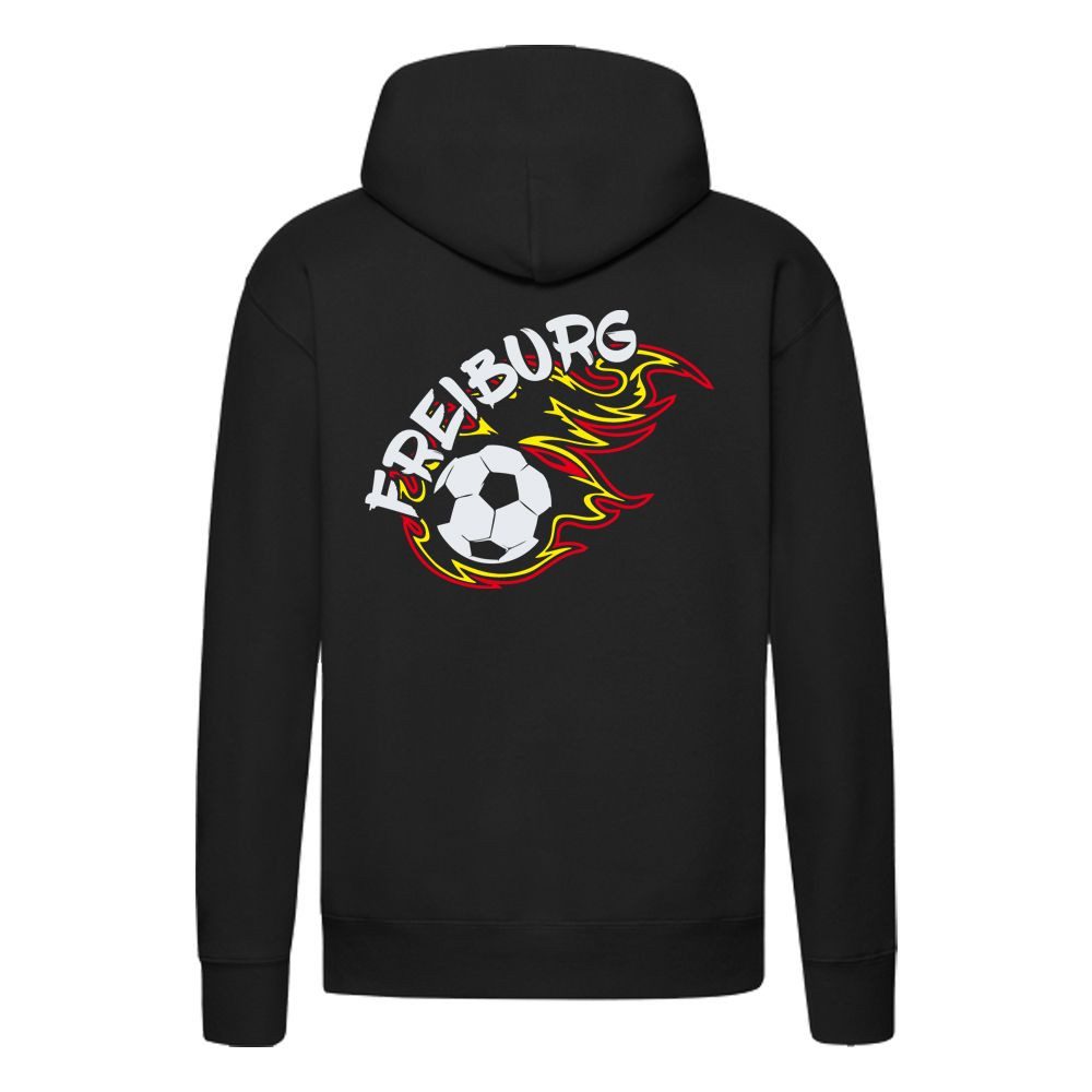 G-graphics Hoodie Freiburg in flames – Feuer-Fussball – mit Front- & Backprint Unisex Pullover mit einem Motiv für den echten Fan