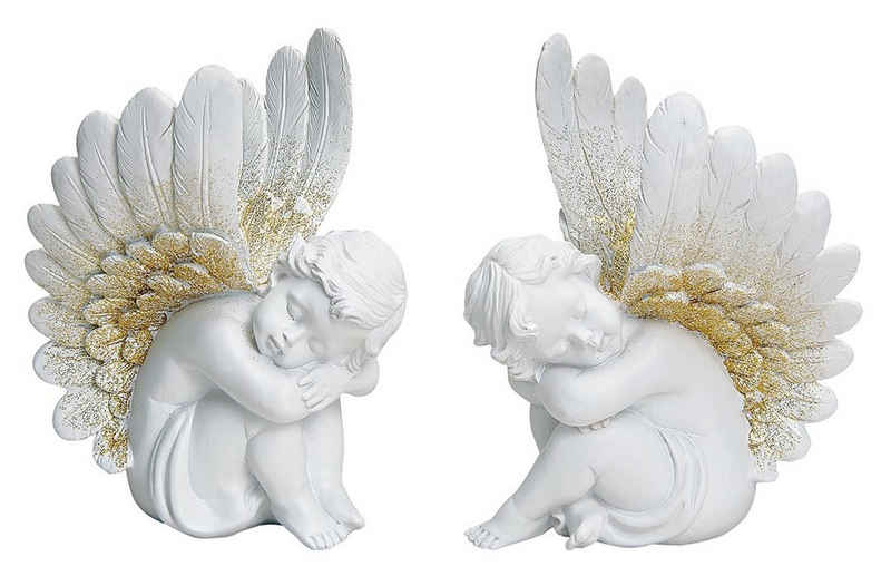 NO NAME Engelfigur 2 Engelfiguren mit großen Flügeln, Skulptur, Schutzengel, H 18 cm (2er-Set), Sammlerfigur, Weihnachtsfigur