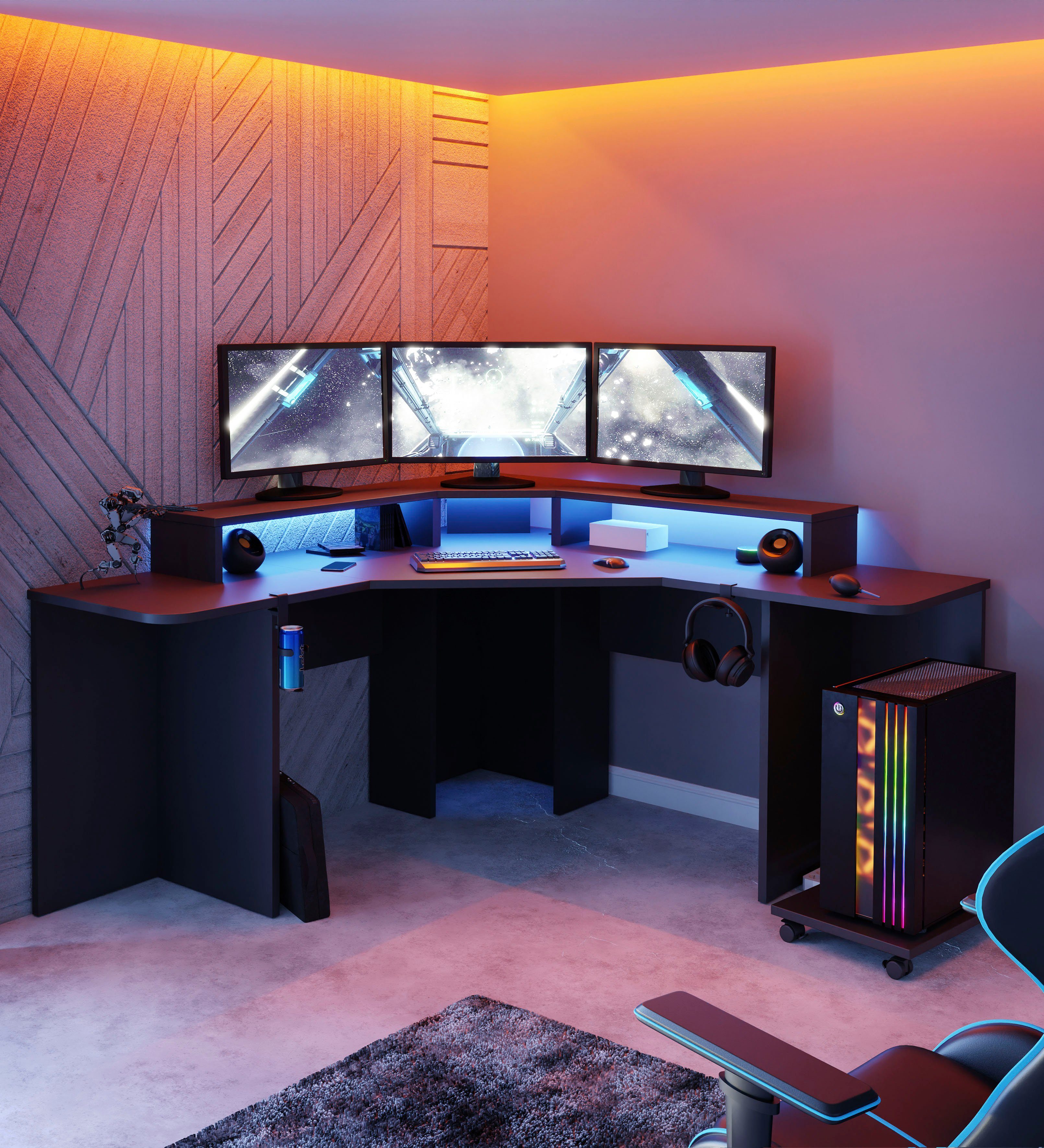FORTE Gamingtisch Tezaur, mit RGB-Beleuchtung, Breite 160 cm