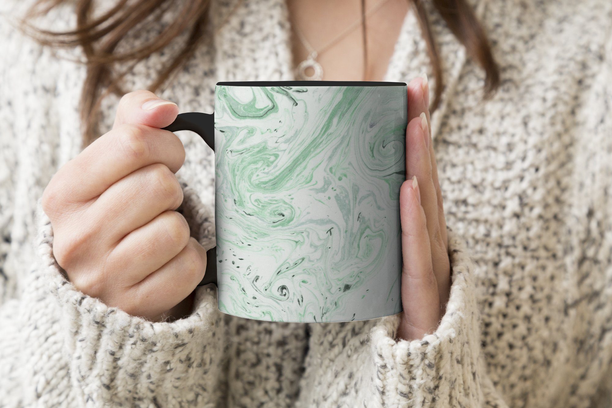 MuchoWow Tasse Marmor Kaffeetassen, - Grün Keramik, Farbwechsel, - Zaubertasse, Muster, Teetasse, Geschenk