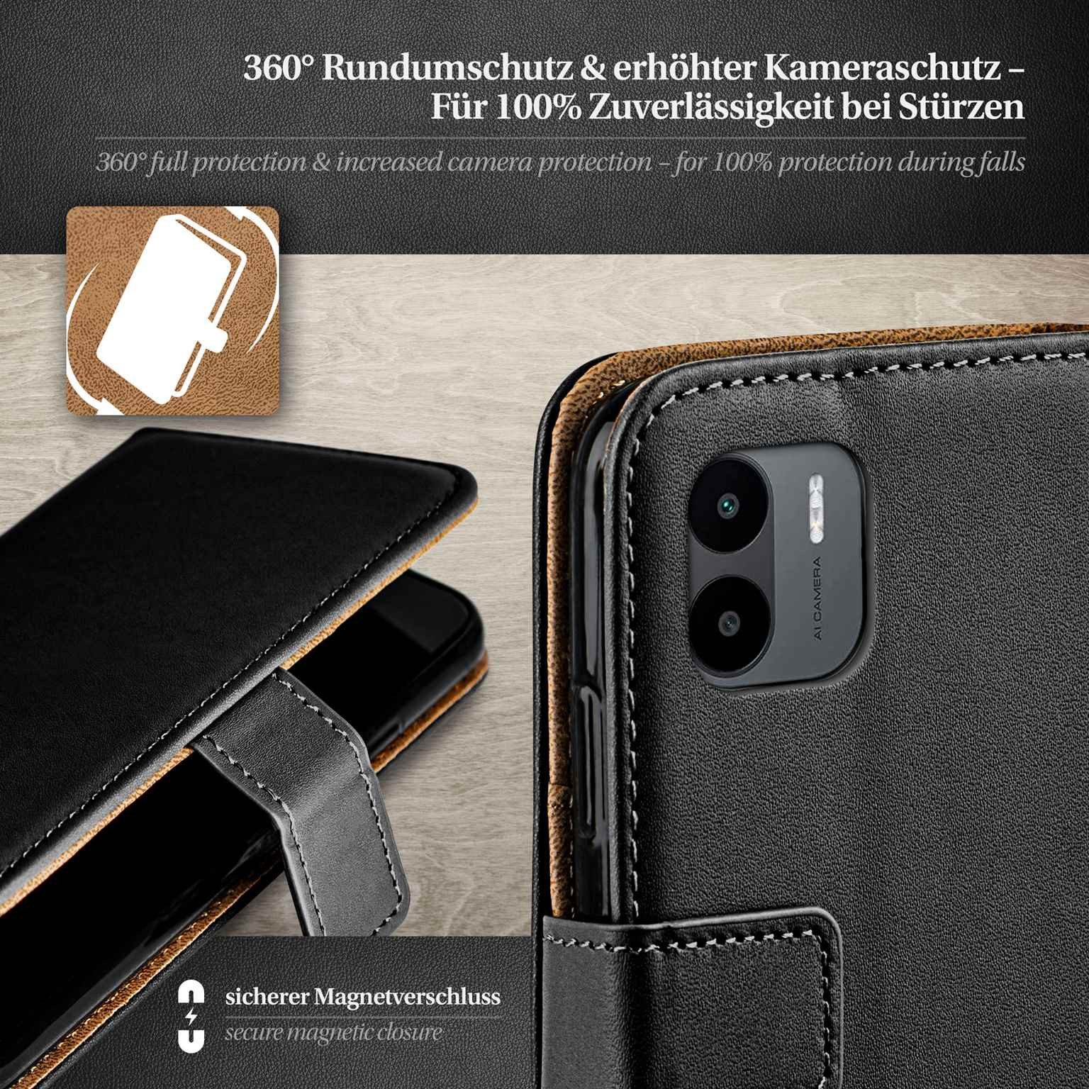 moex Handyhülle für Redmi A1 Hülle Klappbar Book Case Schwarz 6,52 Zoll, Klapphülle Kartenfach Flip Cover Handytasche Leder Optik Schutzhülle