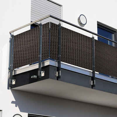 dynamic24 Balkonsichtschutz Polyrattan PVC Sichtschutzmatte 300x100 Balkon Sichtschutz Zaun Windschutz