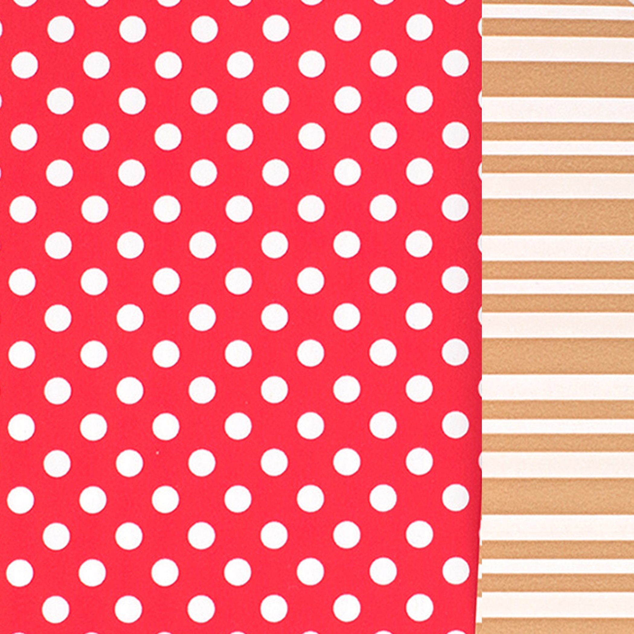 Star Пакувальний папір, Пакувальний папір beidseitig Punkte / Streifen 70cm x 2m Rolle rot / gold