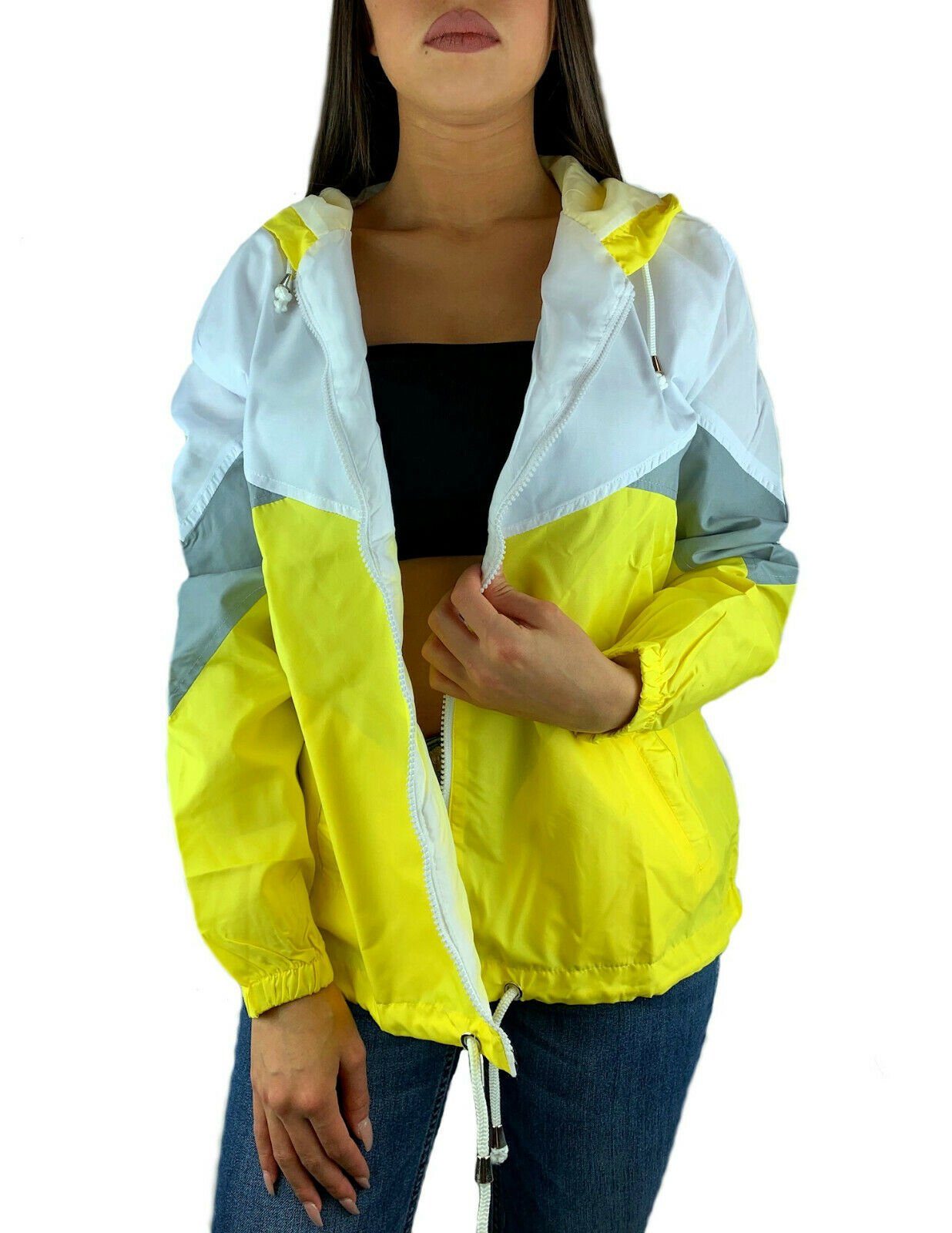 Worldclassca Windbreaker Worldclassca Damen Windbreaker Festival Jacke 90s Blouson Regen Kapuzenjacke Bomberjacke Sport Hoodie Übergangsjacke mit Reißverschluss Wasserabweisend XS-XL Gelb