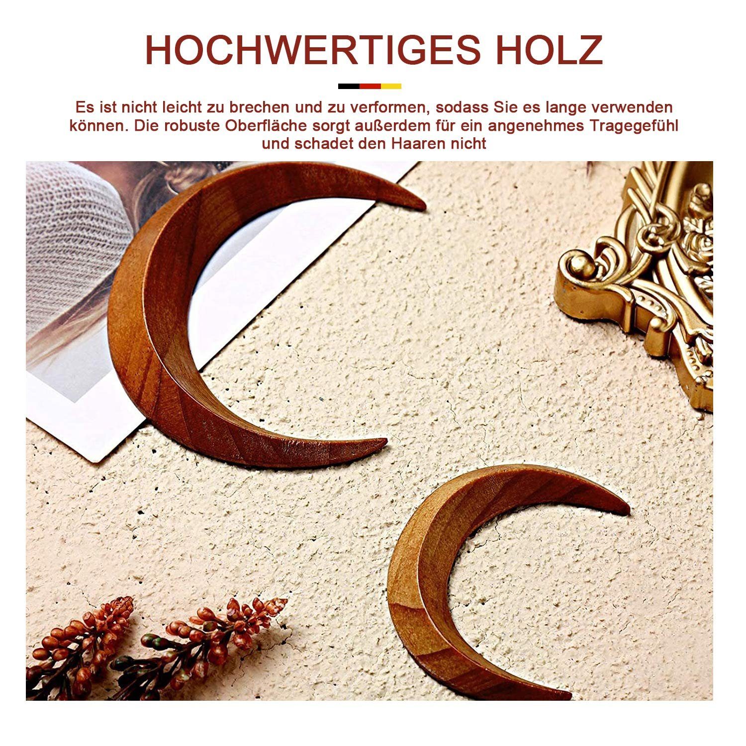 Haarschmuck Haarstyling-Set MAGICSHE Haarspange und Mondhaarstöcke, Form aus in Holz handgefertigte Rotbraun halbmondförmige halbmondförmiger 2 Haargabeln