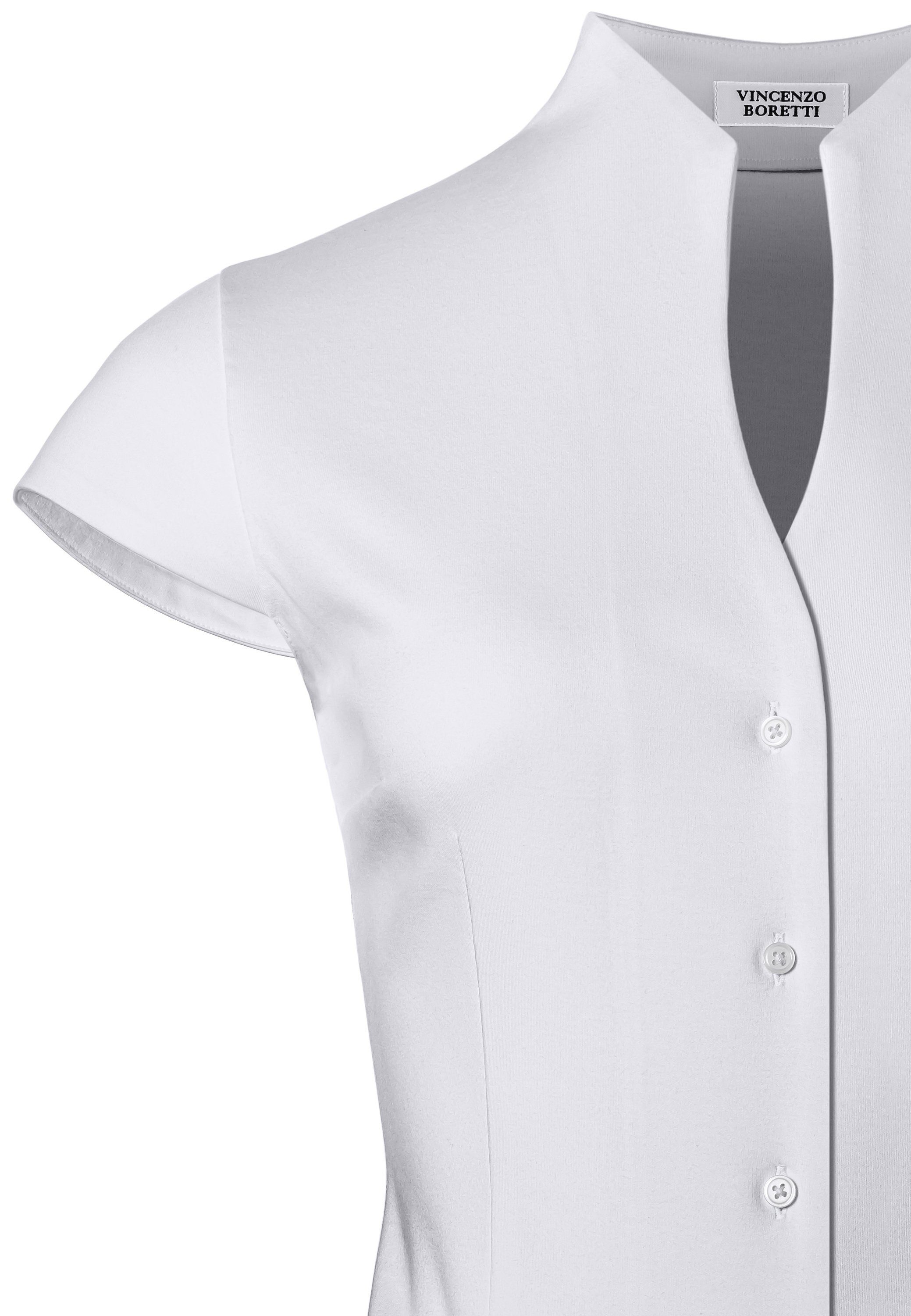 Vincenzo Boretti Klassische Bluse leicht tailliert Jersey Kelchkragen Kurzarm