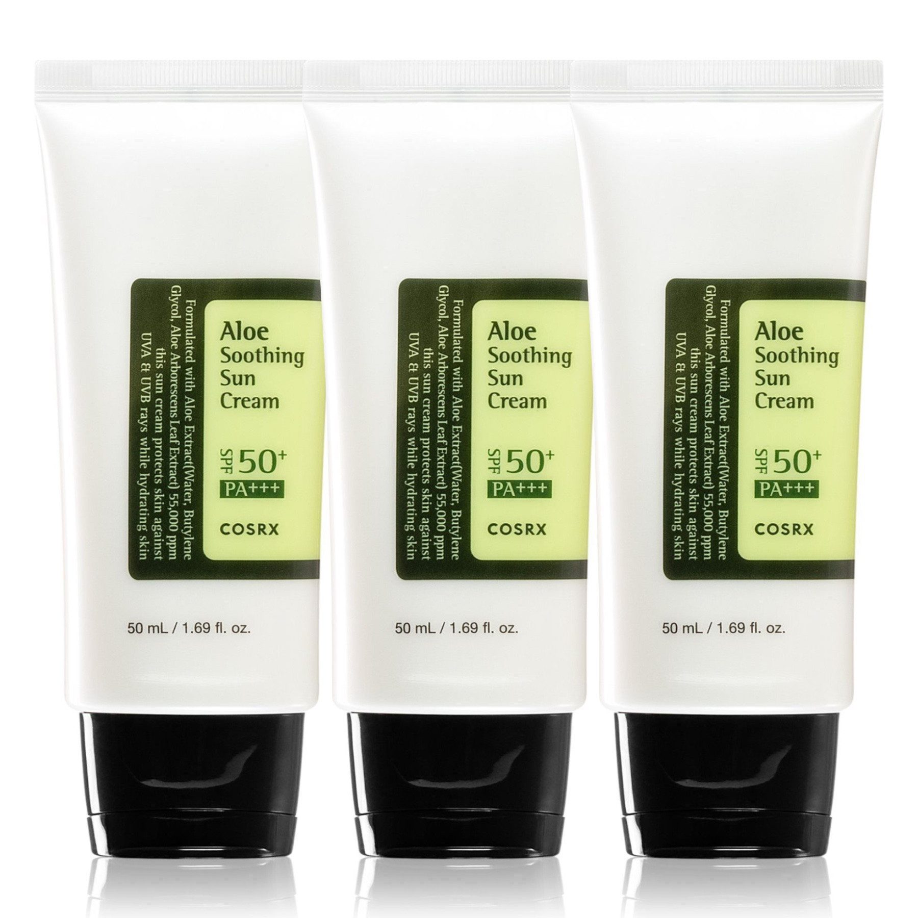 Cosrx Sonnenschutzcreme Soothing Sun Cream SPF 50+PA+++ Sonnenschutzpflege mit Aloe Vera, 3-tlg., Sonneschutzcreme, Sonneschutzpflege, SPF 50+