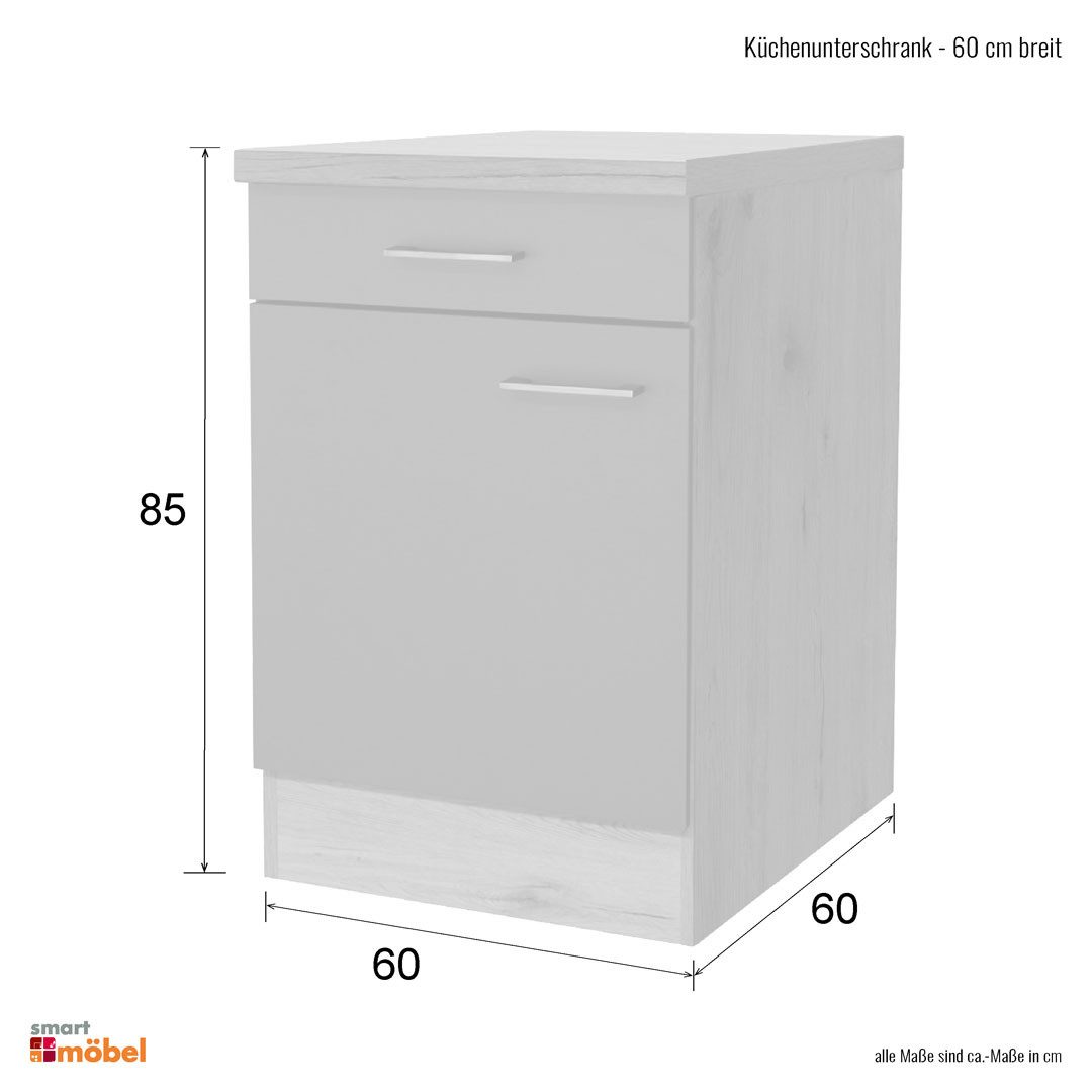 Flex-Well Unterschrank Küchenunterschrank - 60 cm breit - Magnolia Matt Lancelot Oak – Vintea