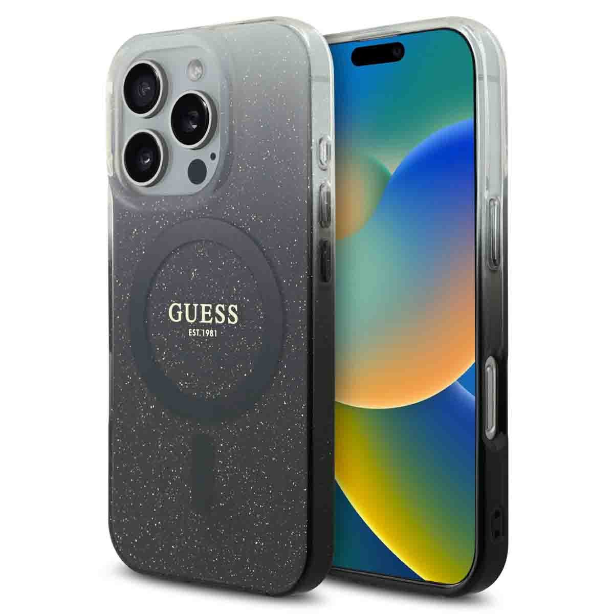 Guess Backcover Guess MagSafe IML Glitter Gradient Case Apple iPhone 16 Pro Max - Schw