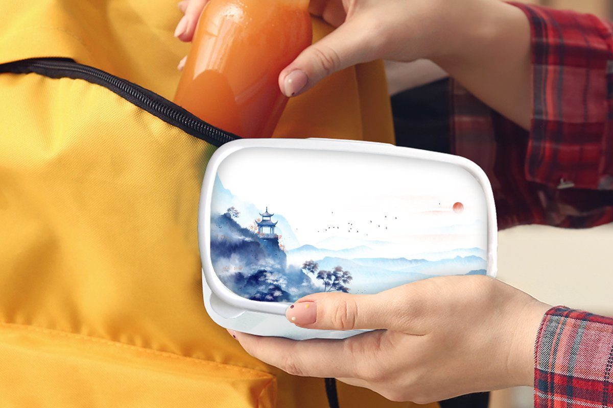 MuchoWow Lunchbox Malerei - Ölfarbe Mädchen (2-tlg), und Jungs Natur, für Brotbox Erwachsene, Kunststoff, für weiß - und Kinder Brotdose