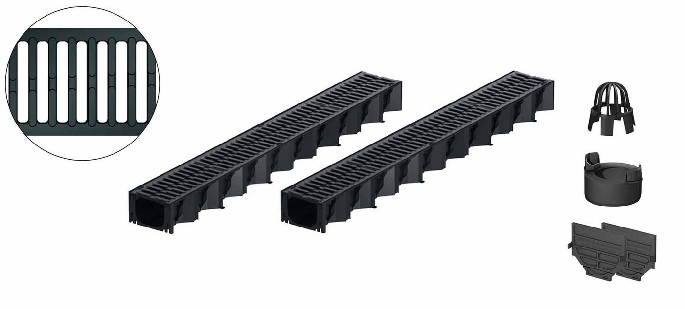 Thumbnail - ACO Severin Ahlmann GmbH & Co. KG Entwässerungsrinne 2x1m Hexaline 2.0 Entwässerungsrinne + 2 Gussroste 50cm + Ablauf, 1...