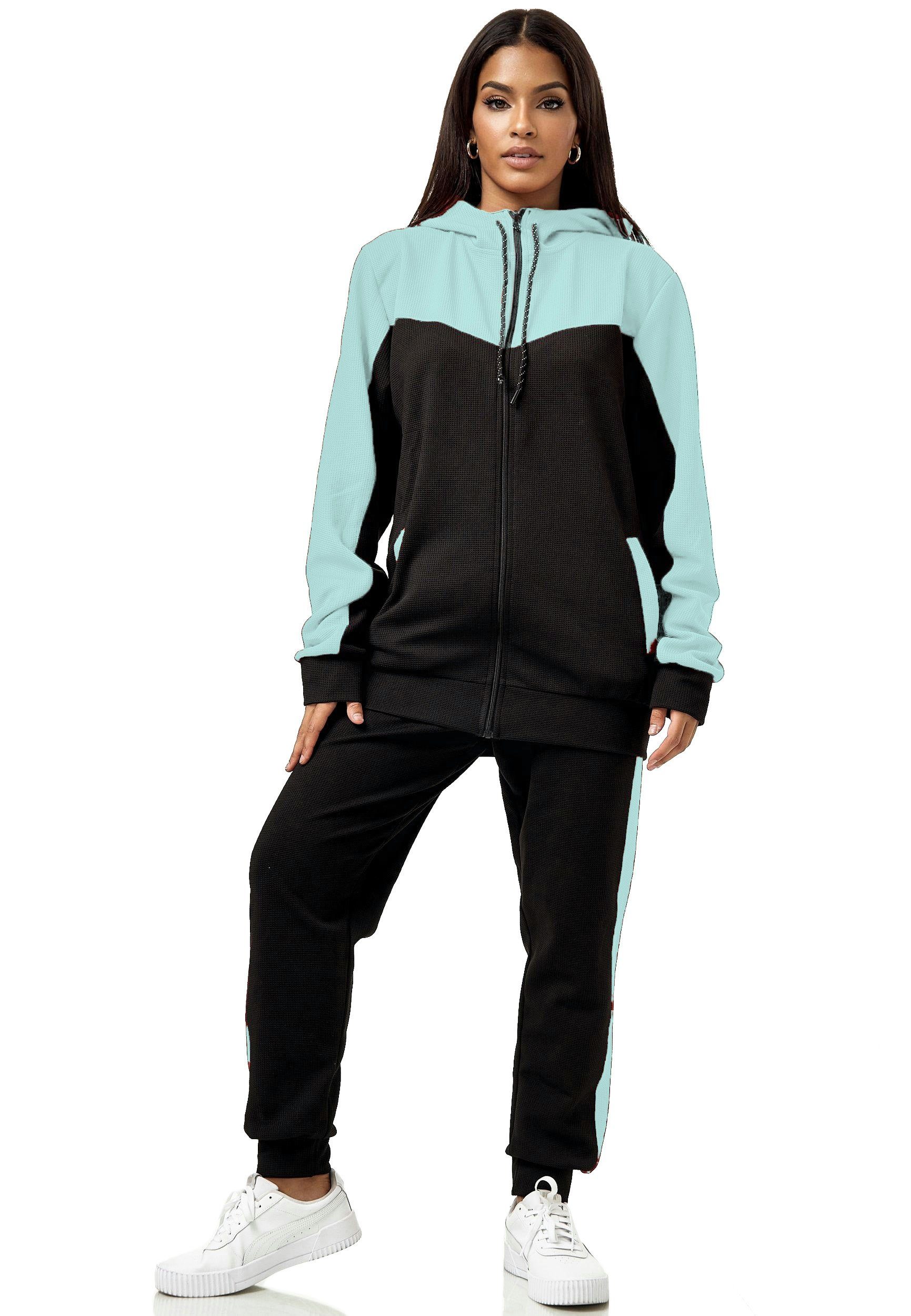 L.gonline Freizeitanzug Damen Trainingsanzug, Jogginganzug mit Kapuzenjacke, 0986 (Kapuzenjacke mit Reißverschluss, Hose, 2-tlg), Fitness Freizeit Casual