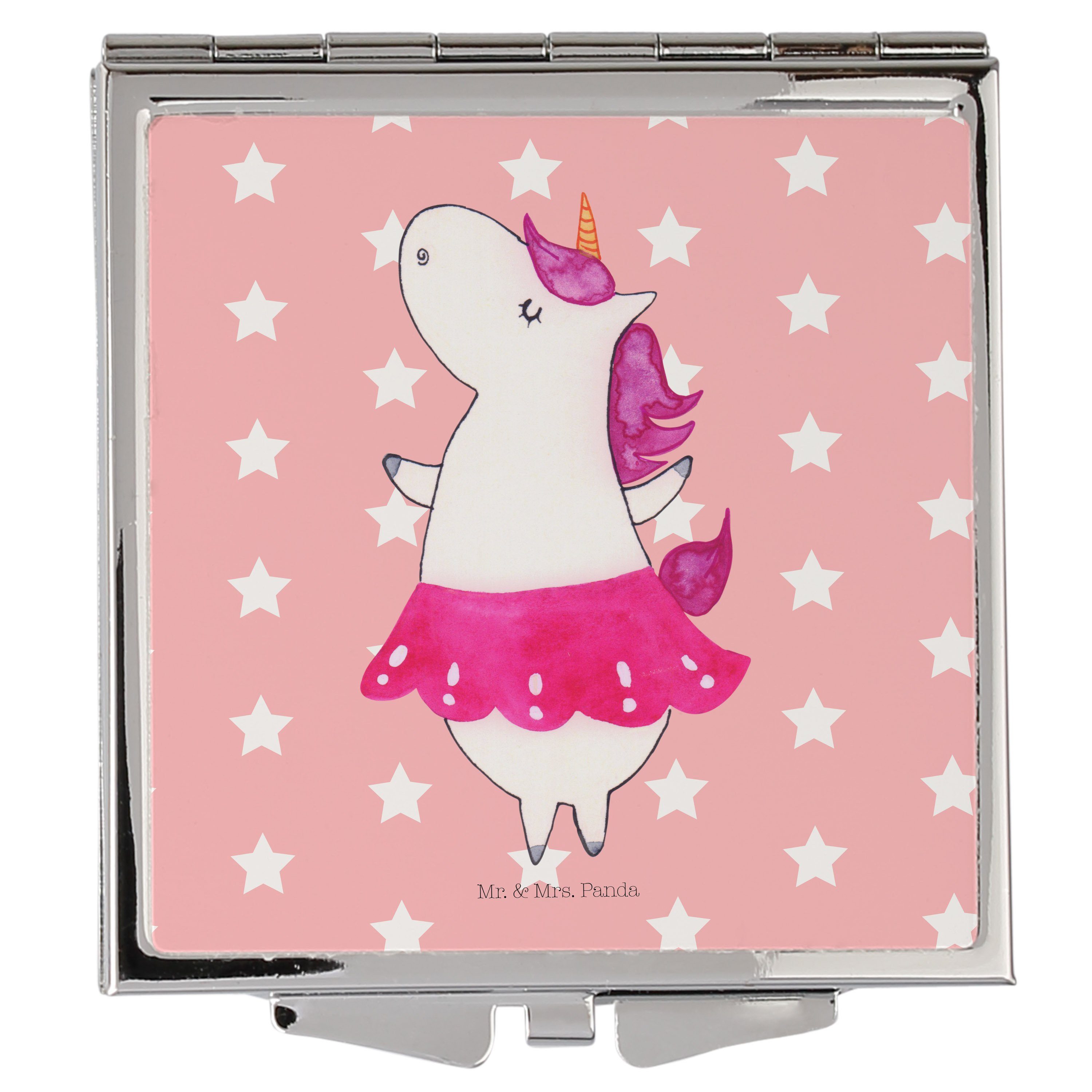 Pastell - silber, - Geschenk, Mrs. Mr. Einhorn Kosmetikspiegel Rot Pegasus, & (1-St) Panda Ballerina Unicorn,