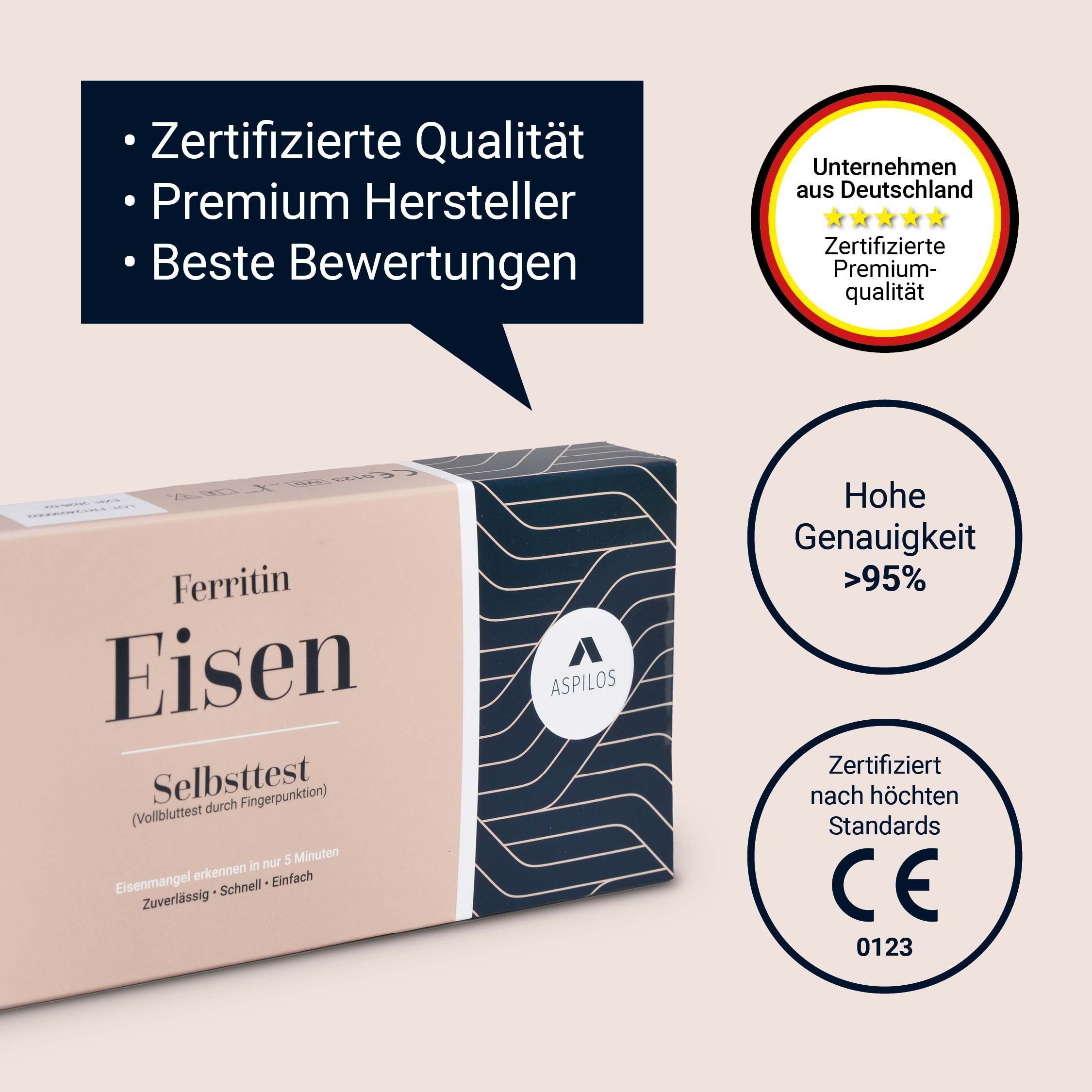 ASPILOS Hämoglobin-Schnelltest Eisen Mangel Selbsttest für Zuhause in 5 Minuten, Bluttest, selbst durchführbar, Ferritin Test, 2-tlg., Ferritin Schnelltest, med – Bild 5 von 5