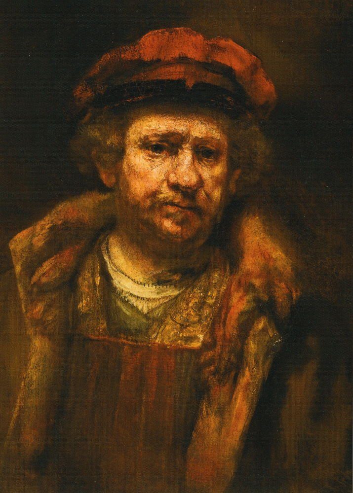 Postkarte Kunstkarte Rembrandt "Selbstbildnis mit roter Mütze"