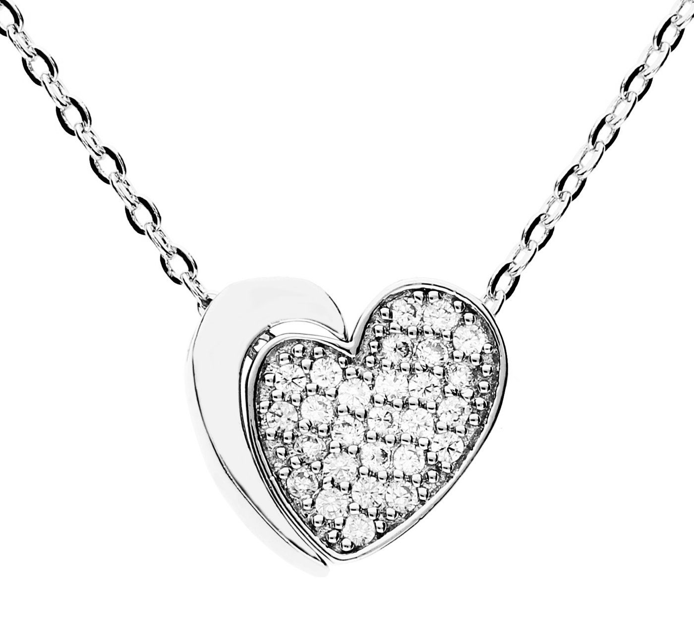 LÖB Kette mit Anhänger »Kette Silber geteiltes Herz Zirkonia Anhänger