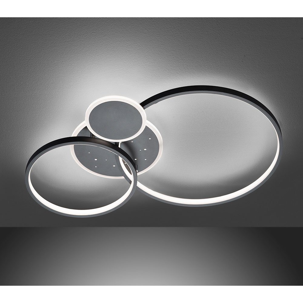 LED Deckenleuchte, LED-Leuchtmittel dimmbare WOFI LED schwarz Warmweiß, Deckenleuchte Ring Ringe verbaut, dimmbar Deckenlampe fest