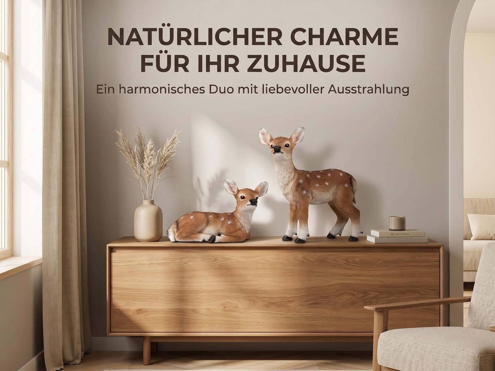 formano Tierfigur Rehfigur Deko 2er Set naturgetreue Winterdeko Rehe 13cm Kunststein – Bild 2 von 3