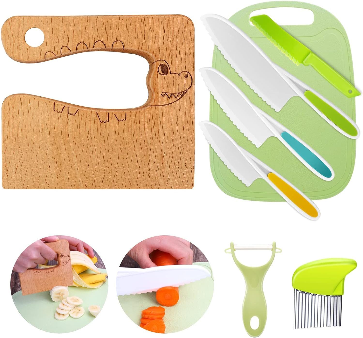GOOLOO Kinderkochmesser 8-teiliges Kinder-Küchenmesser-Set zum Schneiden und Kochen, für Kleinkinder, Schneiden und Kochen von Obst oder Gemüse
