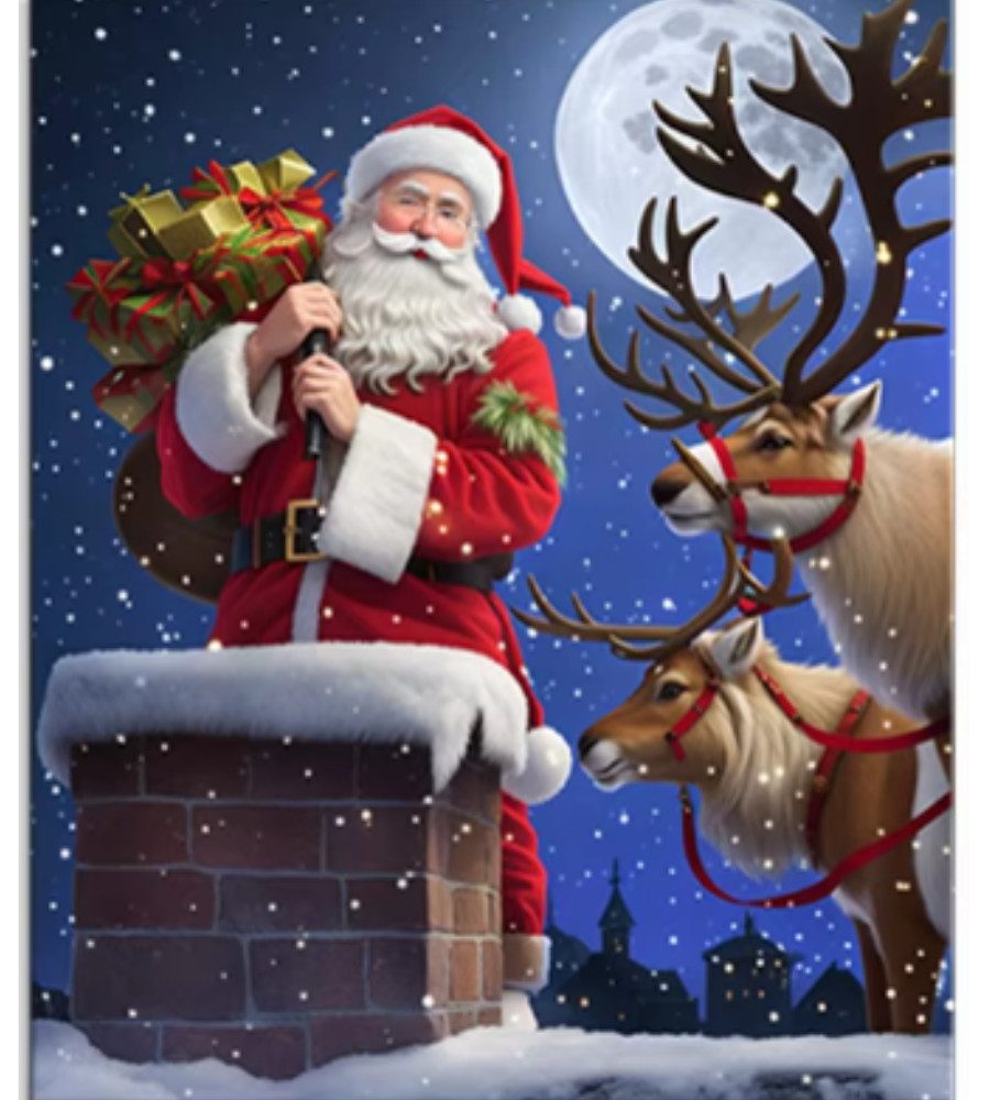 Rötting Design Malen nach Zahlen Diamond Painting Set 5D DIY Motiv: Weihnachtsmann auf Geschenketour (Komplett-Set), Diamond Painting Vollbild, Lieferung enthält alle Utensilien