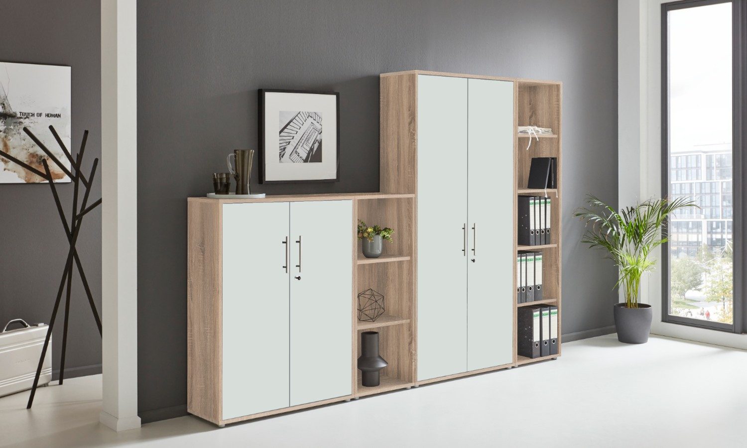 BMG Möbel Büromöbel-Set Office Edition Mini Set 4, (Spar-Set, 6-tlg., besteht aus: Schreibtisch,Rollcontainer,2x Aktenregal,2x Aktenschrank), Büromöbel komplett Set ideal für Homeoffice geeignet, Made in Germany