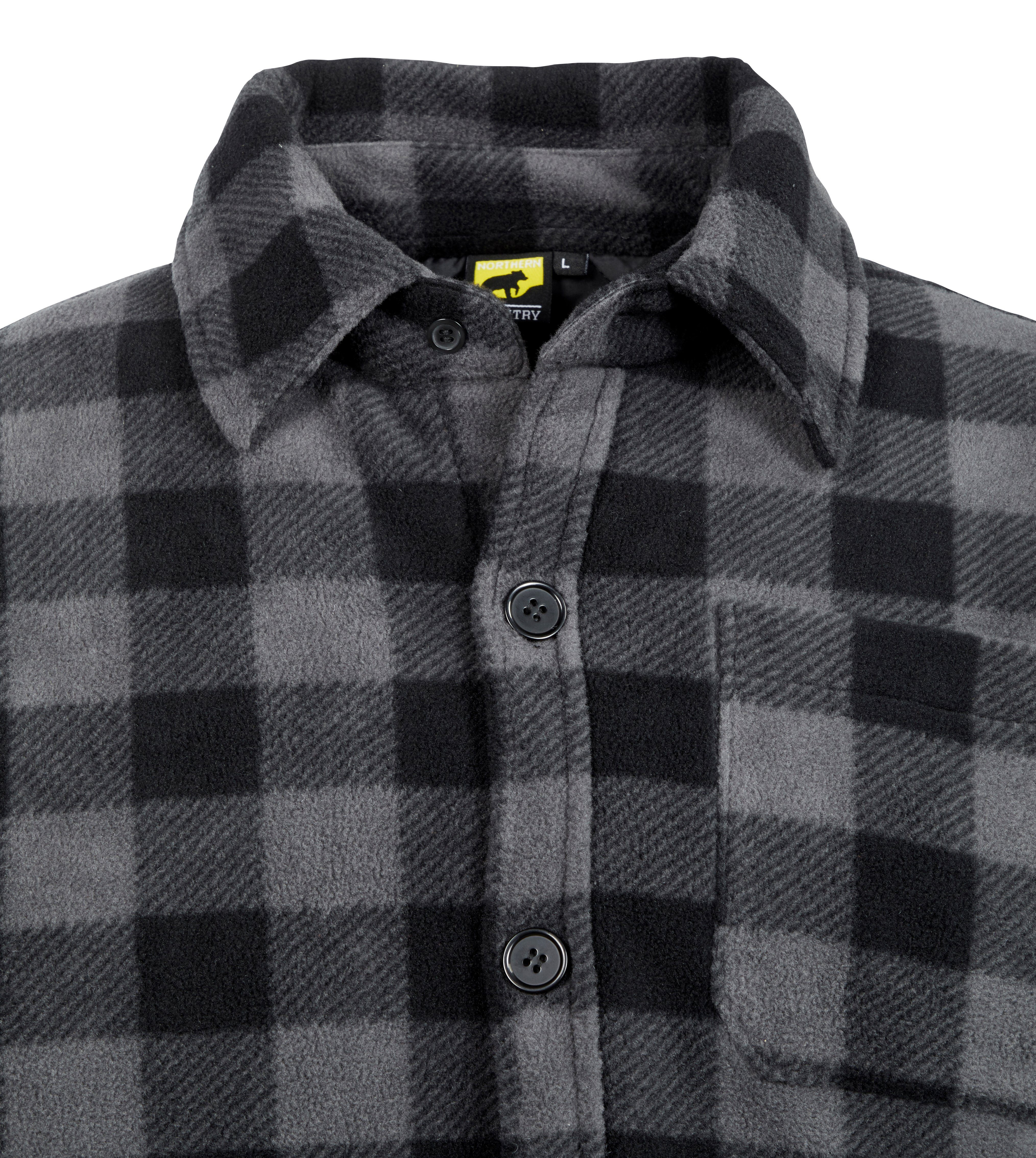 Northern Country Flanellhemd warm 5 verlängertem Flanellstoff Jacke zugeknöpft Rücken, Hemd Taschen, tragen) offen zu oder (als mit grau-schwarz gefüttert, mit