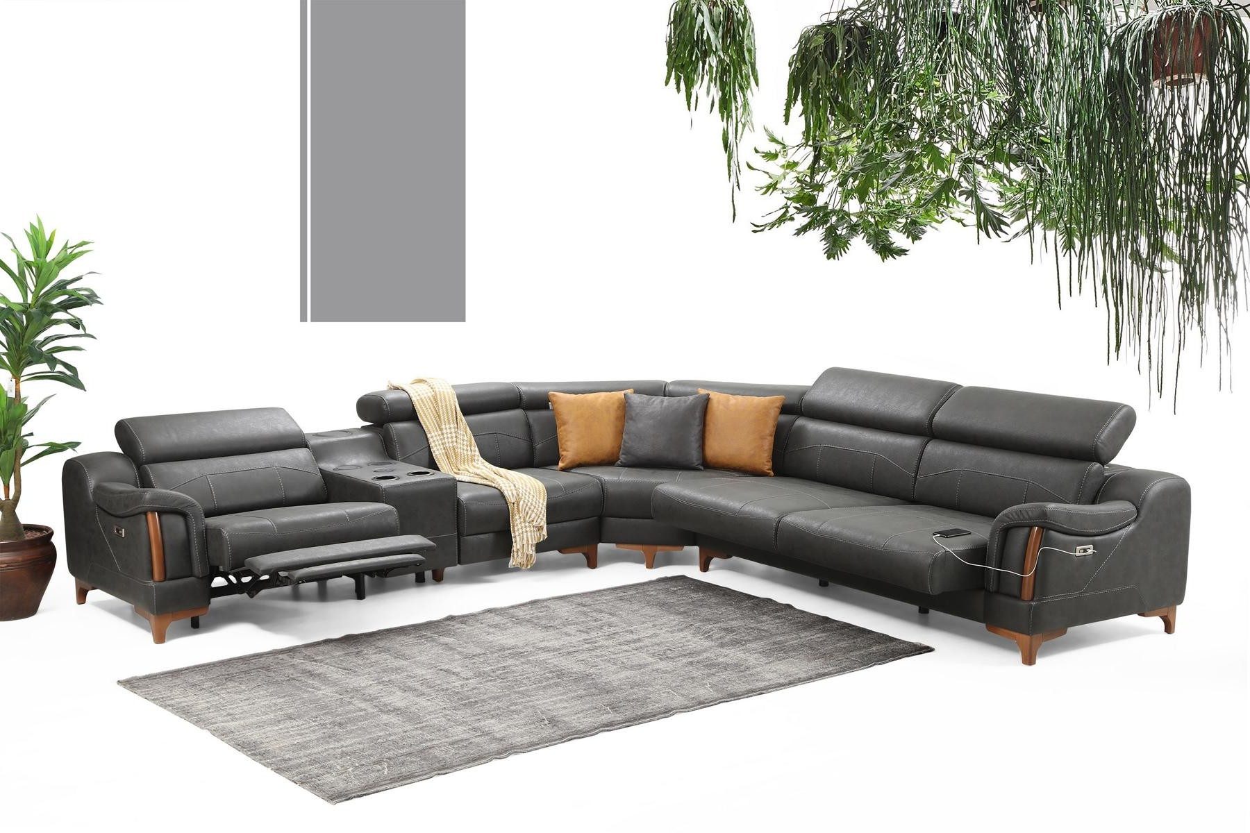 JVmoebel Ecksofa Elegantes L-förmiges Sofa mit Kunstleder und Bluetooth-Soundsystem, 6 Teile, Made in Europa