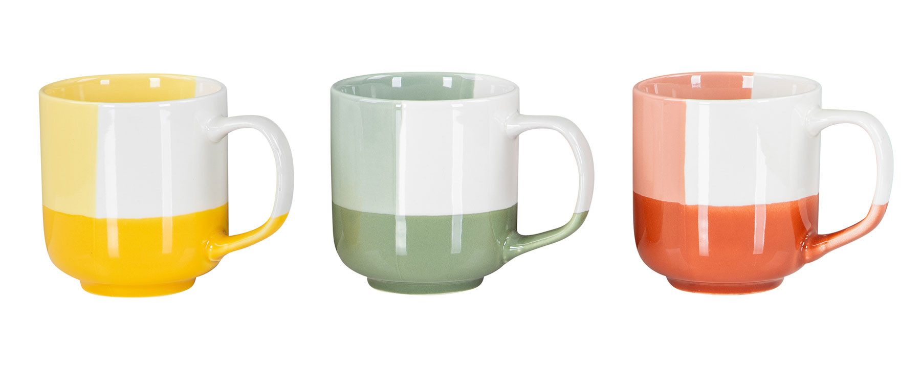 Levandeo® Becher, 3er Set Bunte Tassen 330ml Porzellan Gelb Grün Rot Kaffeetasse